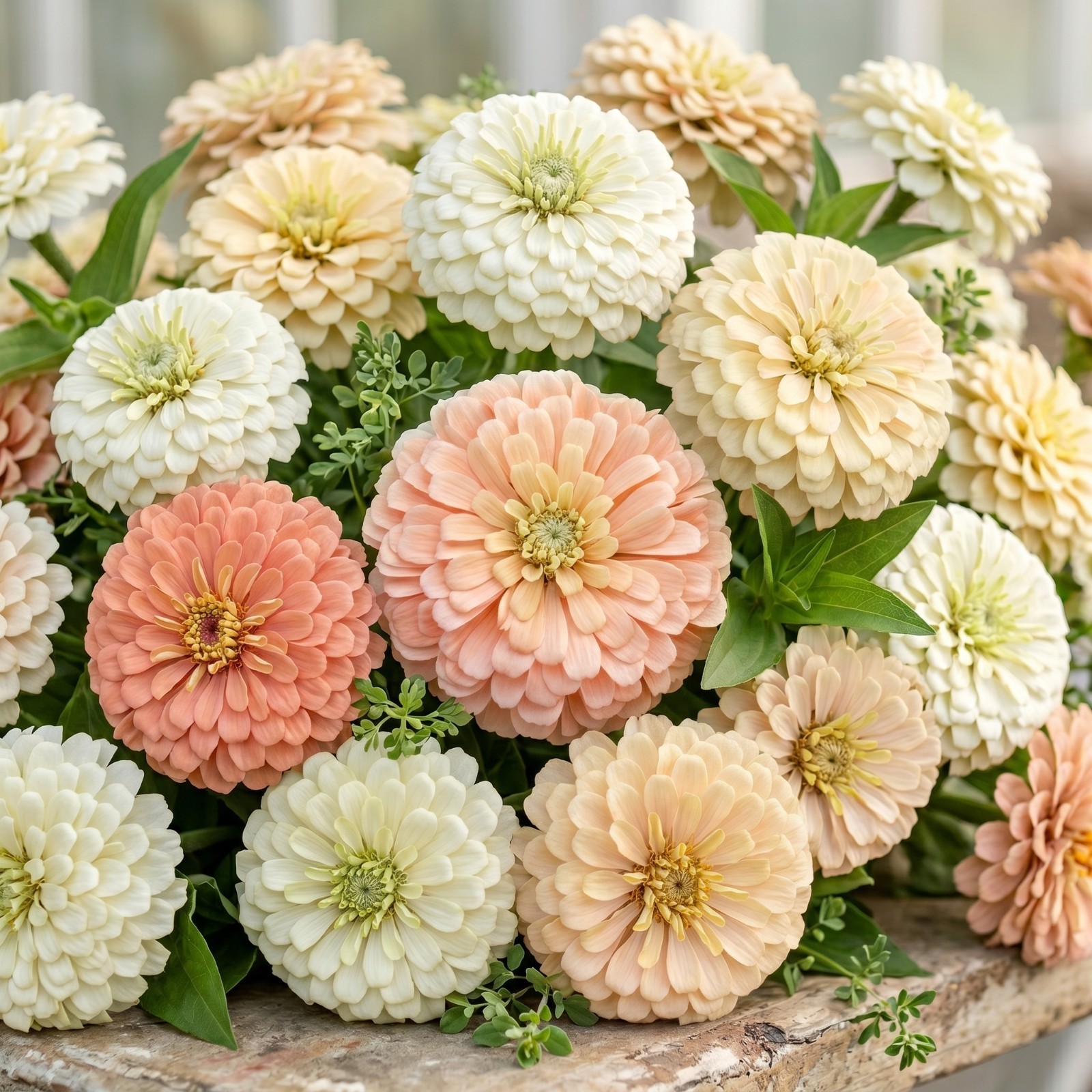 Zinnia GIGANTICA BUTTERCREAM Mix Blush Wedding Bouquet Cut Flowers 50 Seeds!