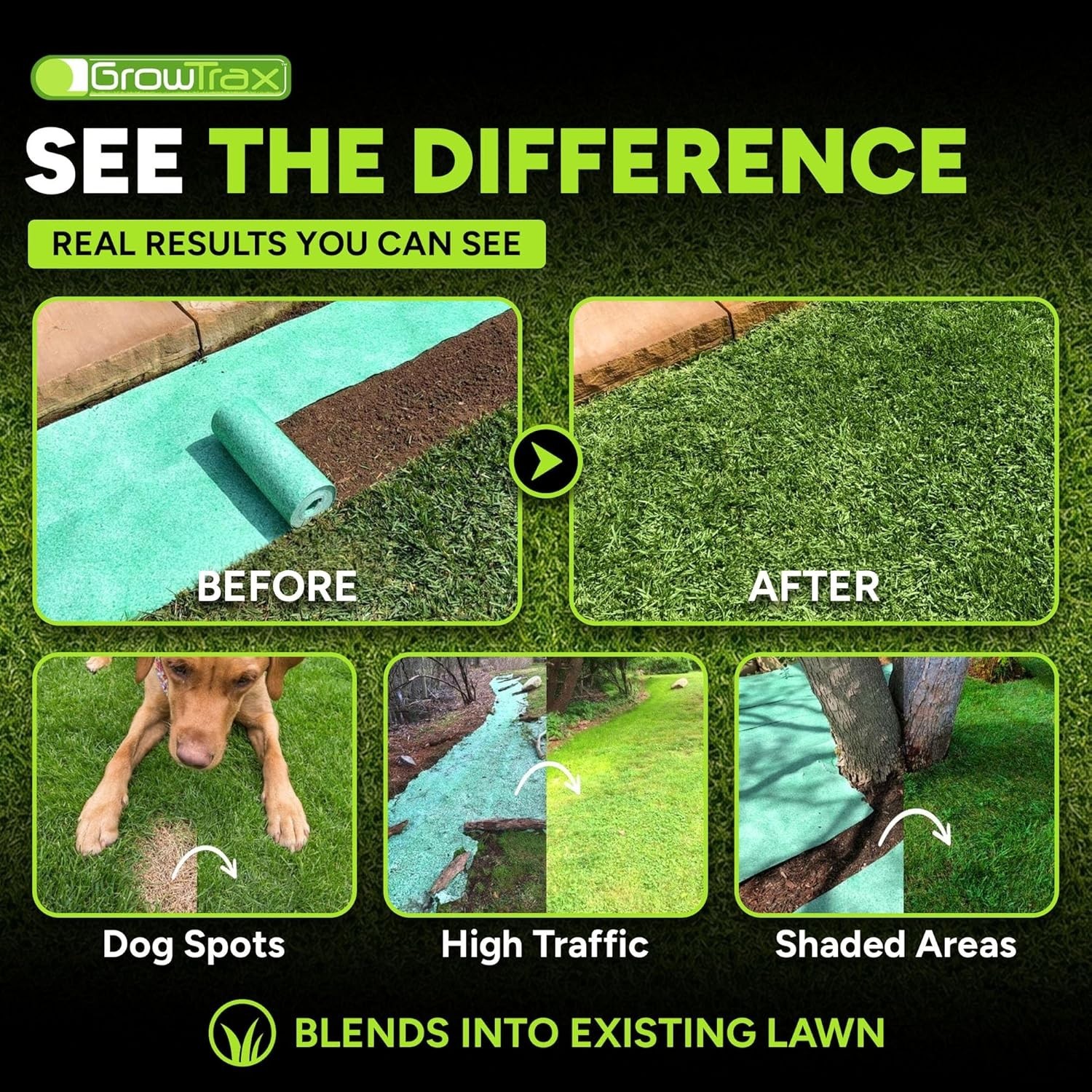 Growtrax Grass Seed Mat 50 Sq Ft Biodegradable Lawn Repair Roll Year Round