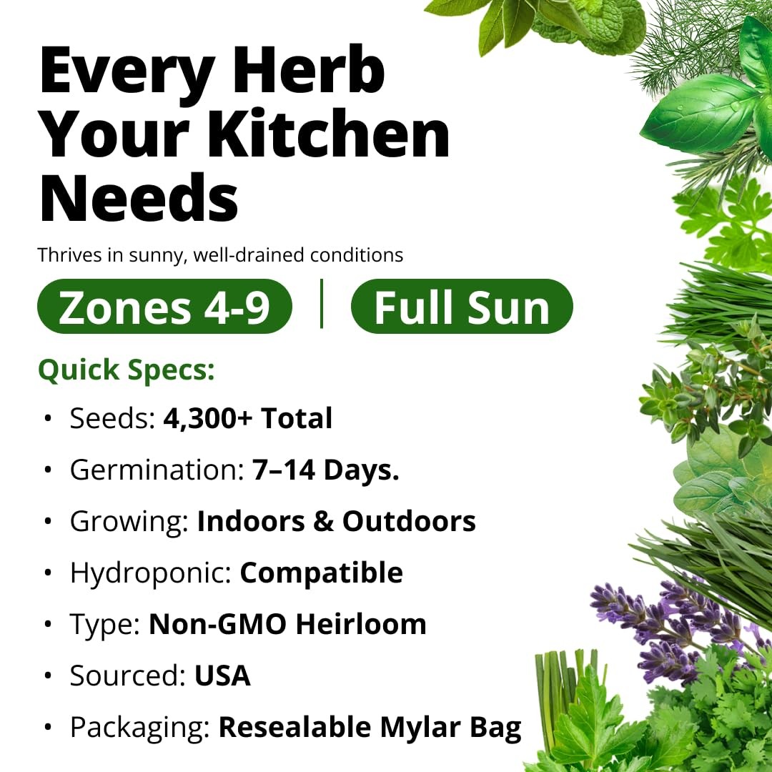 HOME GROWN Herb Seeds for Planting 15-Pack Massive Seed Count 4,300+ Seeds