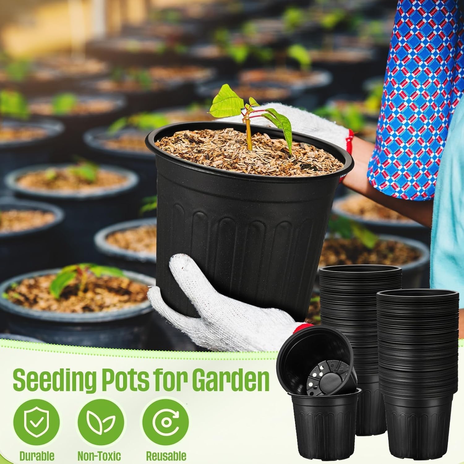 Ziliny 25 Pcs 2 Gallon Plant Nursery Pots Bulk Plastic Planter Flexible Flower S
