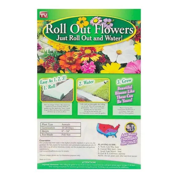 Roll Out Flowers Annuals Garden in a Box 10″ x 120″ Seeded Mats, 2 Pack
