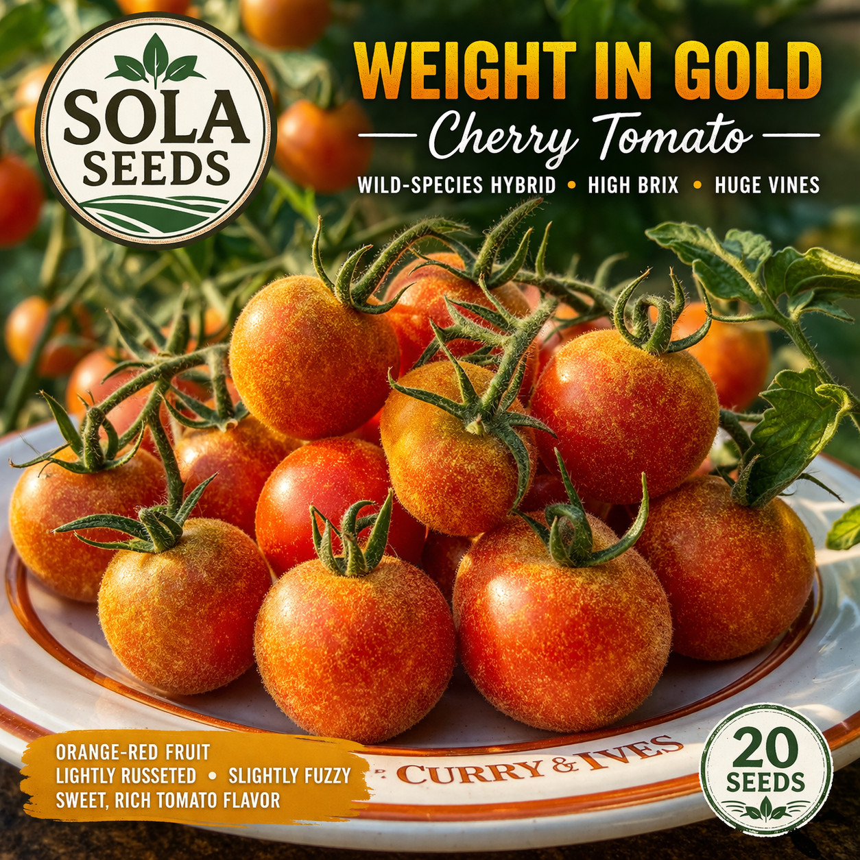 20 Rare Weight in Gold Cherry Tomato Seeds Wild-Species Hybrid • High Brix USA