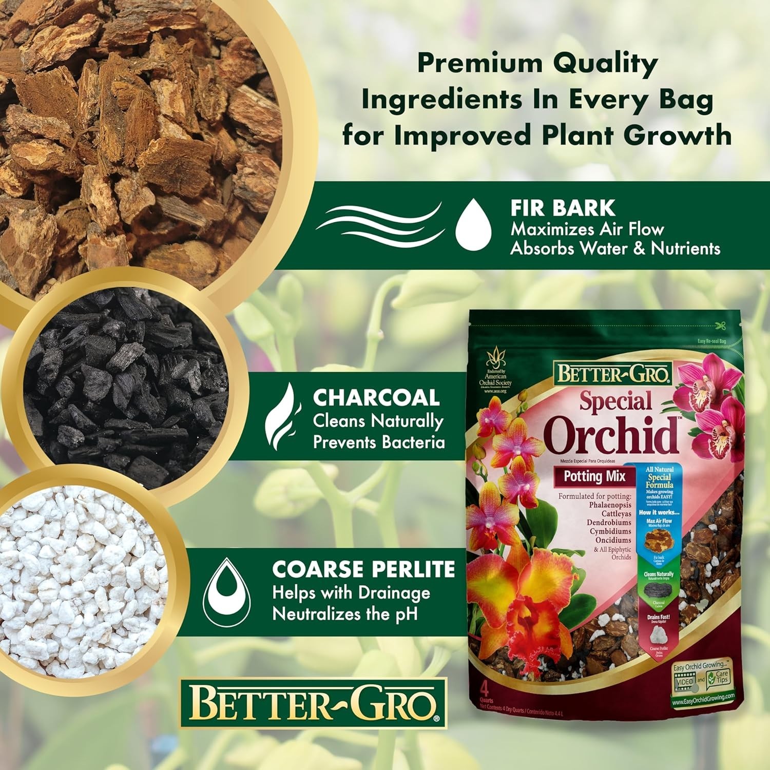 Enhanced Drainage Orchid Bark Mix – 4 Quarts for Cattleyas, Phalaenopsis