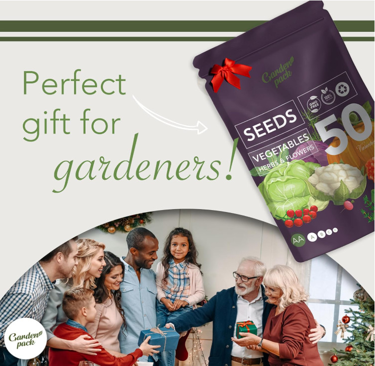 Garden Seeds Pack – 50 Varieties of Herb, Flower & Vegetable, 25,000 Non-GMO