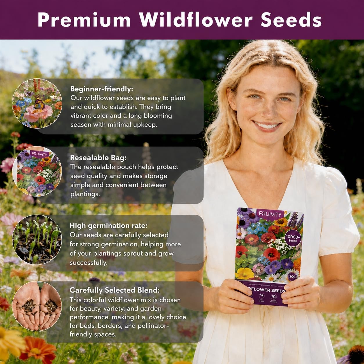 Wildflower Seeds Bulk 10000+, 1.06oz 21 Variety Perennial Mix, Multicolor