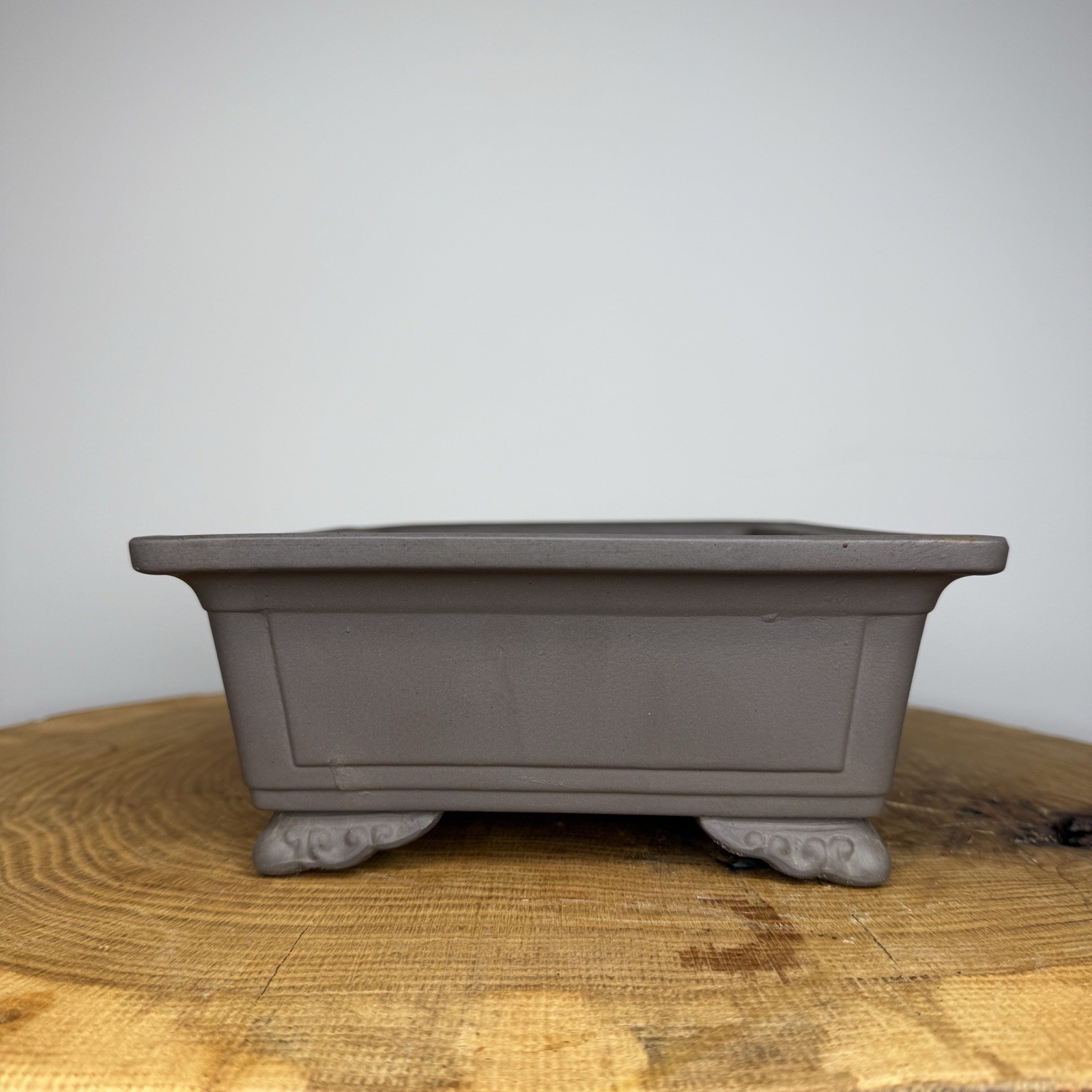 Unknown Japanese Unglazed Bonsai Rectangle Pot With Windows &Cloud Feet Tokoname