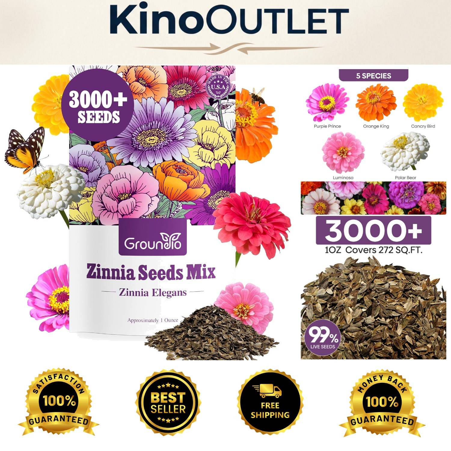 1 Oz Zinnia Seeds Mix: 5 Stunning Varieties for Colorful Spring to Fall Blooms