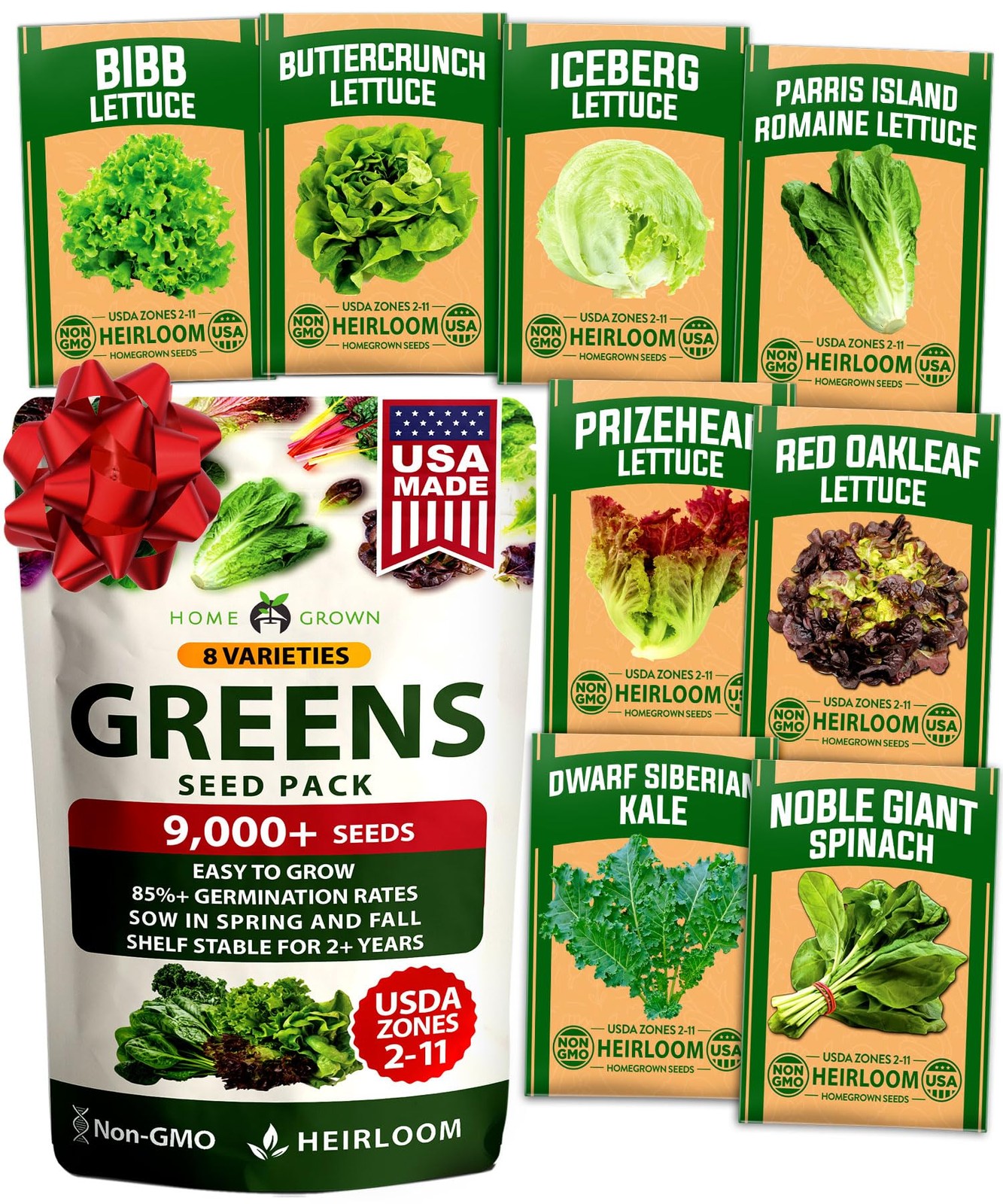 HOME GROWN Lettuce Seeds 8 Variety Mix 9000+ Bulk Pack Heirloom NonGMO, High …