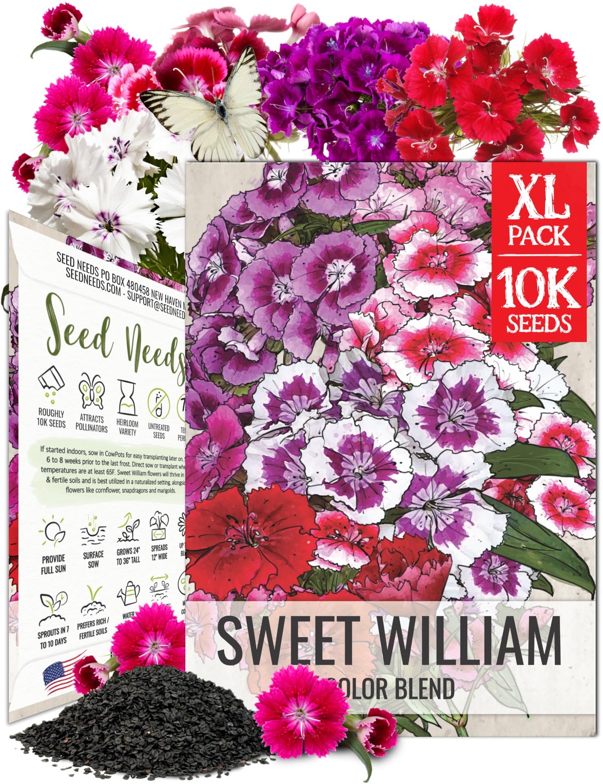 Sweet William Seeds for Planting Heirloom Dianthus Wildflower Mix for