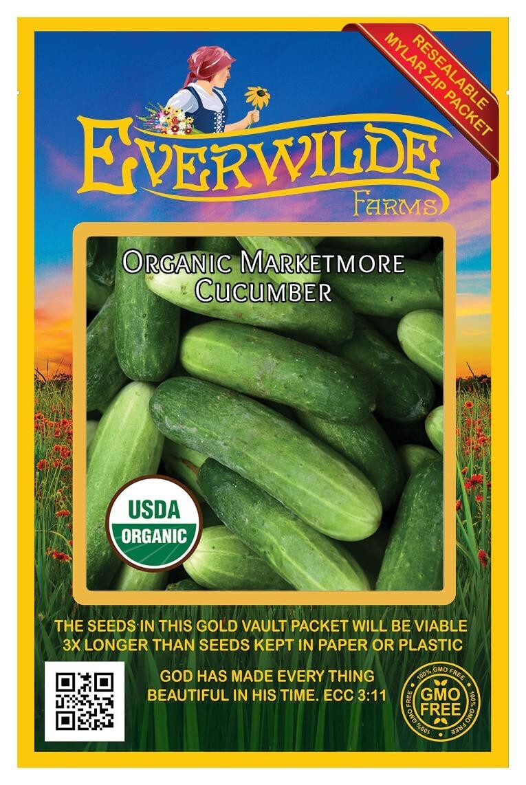 50 Organic Marketmore Cucumber Seeds – Everwilde Farms Mylar Seed Packet