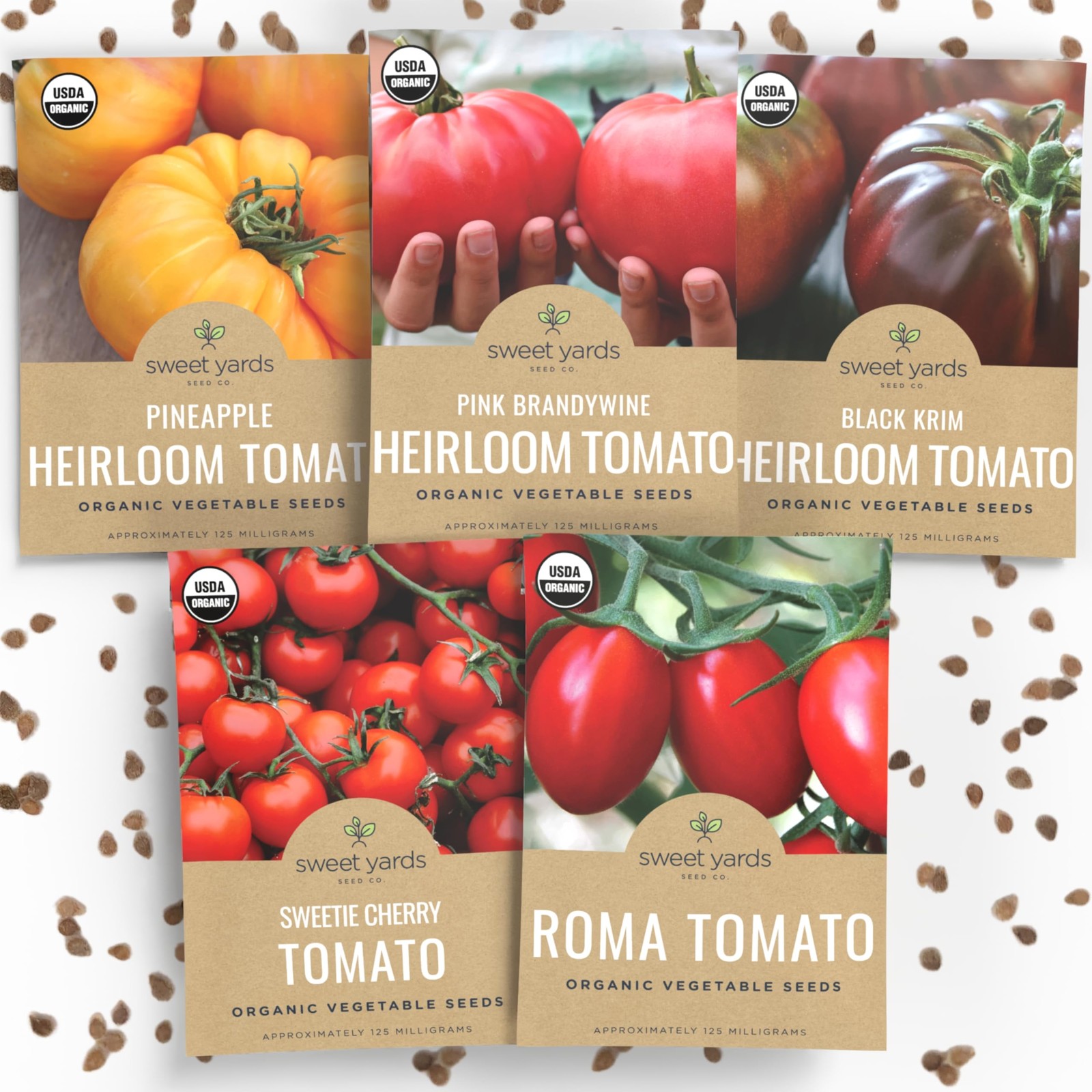 Organic Tomato Seeds Variety Pack – 5 Individual 5 Varieties – Essential