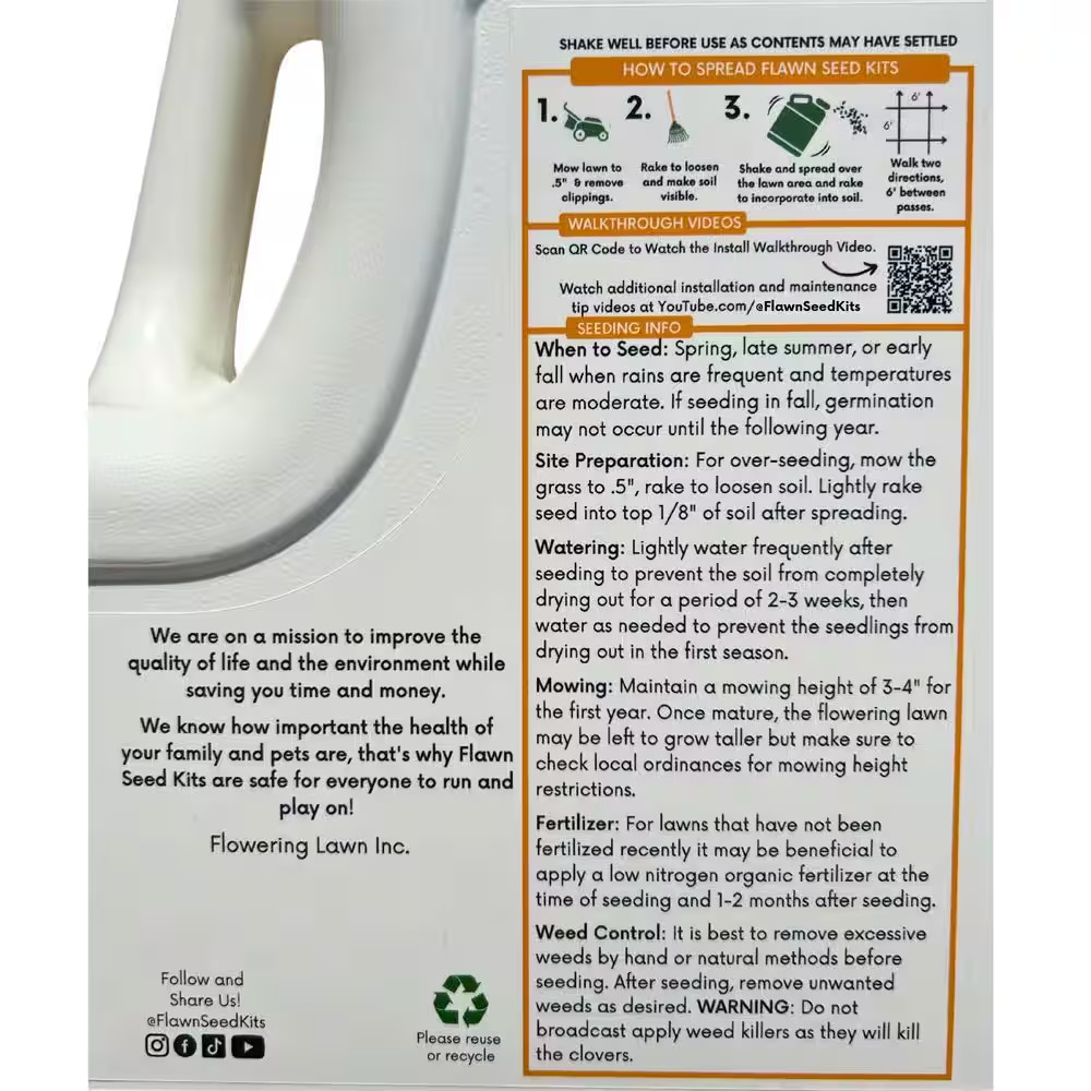 Tricolor Clover Flower Lawn Seed Kit, Easy Spread Shaker, Low Mnt, Alternative G