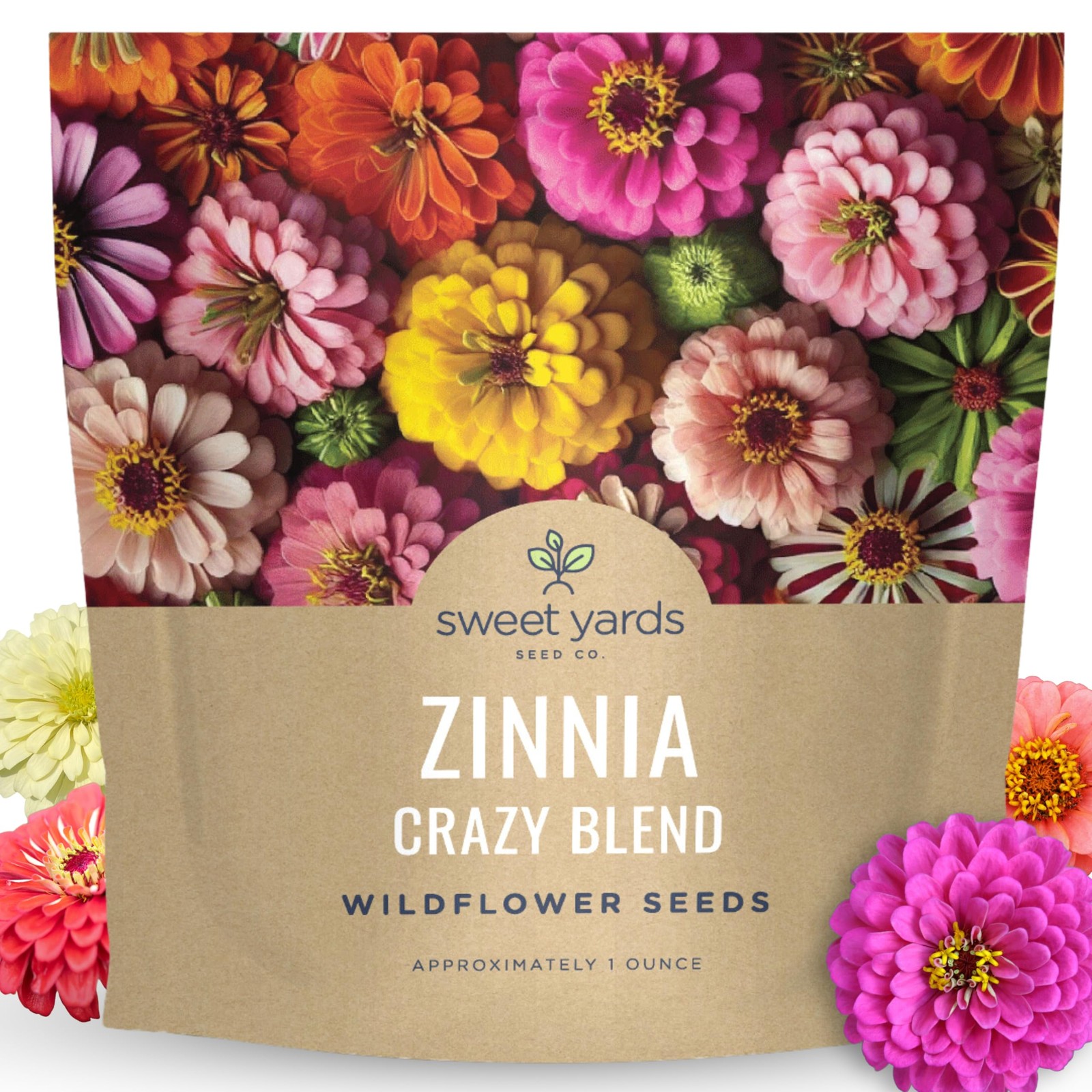 Zinnia Crazy Blend Flower Seeds, Large 1 Ounce Packet, 4,000 Seeds, elegans