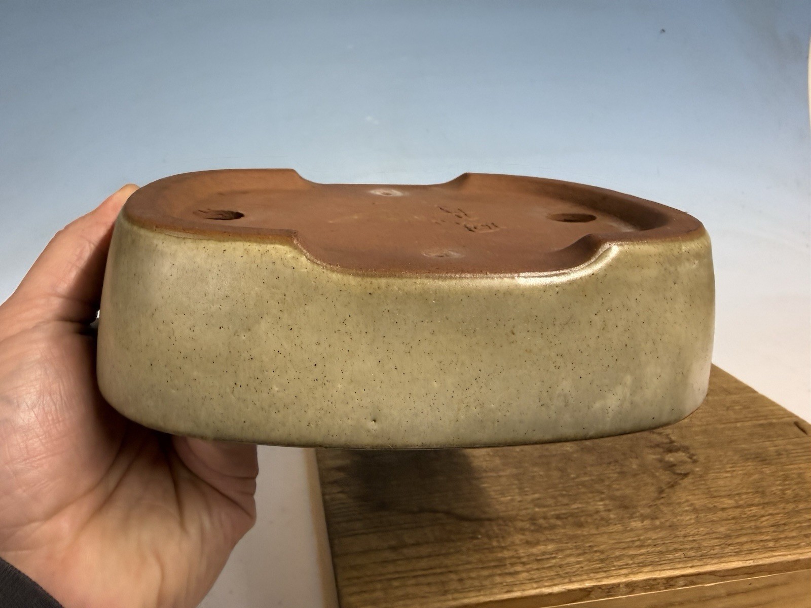 Cream Glazed Shohin Size Tokoname Bonsai Tree Pot By Yamafusa 7 3/4” Patina!!!