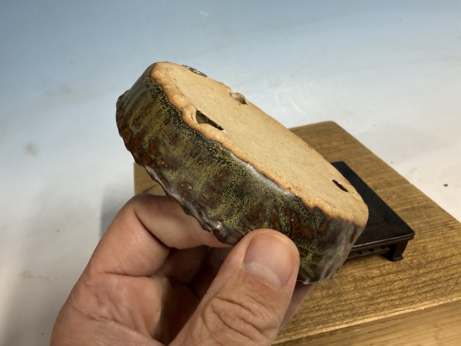 Japanese Unknown Maker Shohin Bonsai Tree Pot 5 1/4 By 1 1/8” Unique Glazed!
