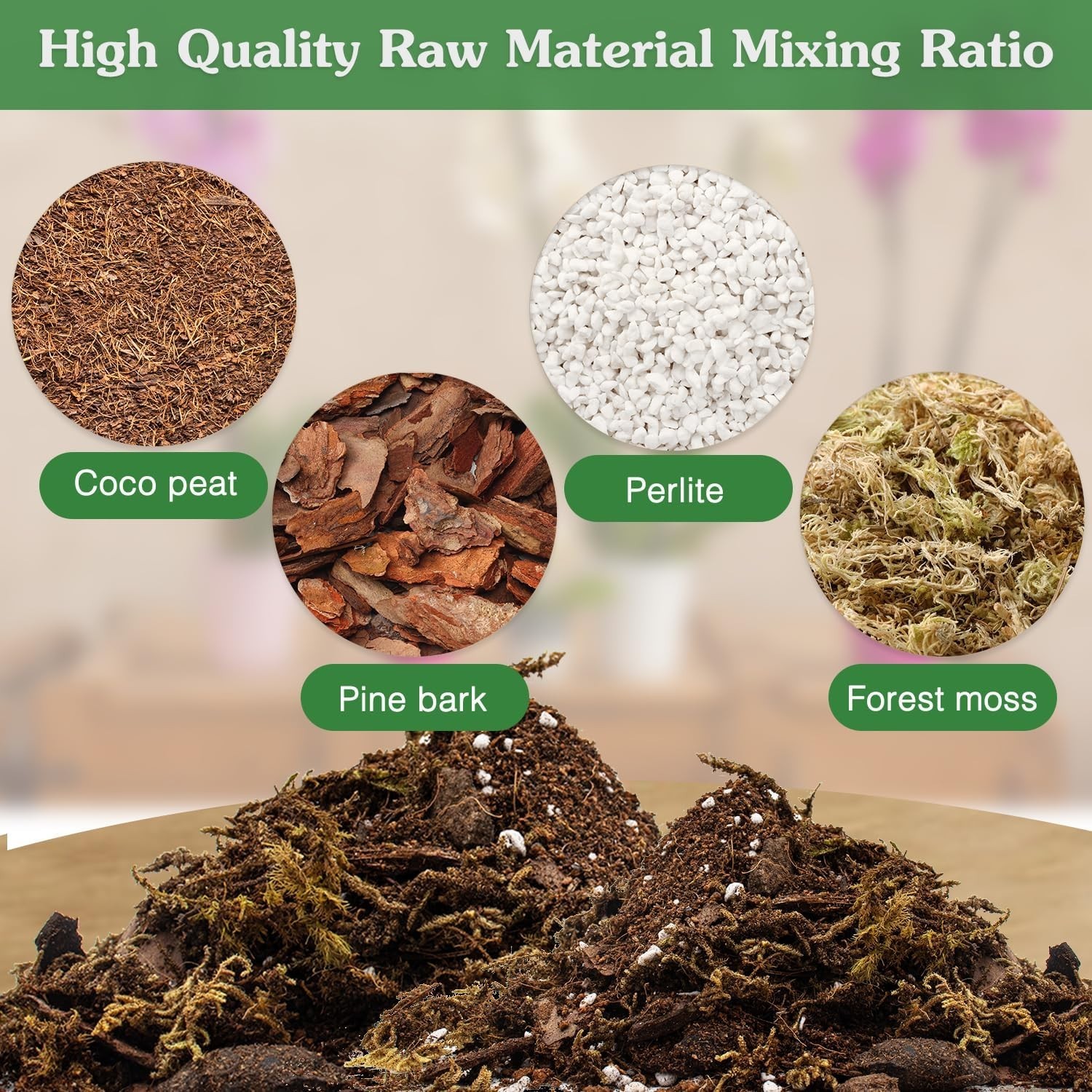 Orchid Potting Mix, 1 Quart, Well-Draining Bark, Moss, Perlite, Coco Peat, Pine