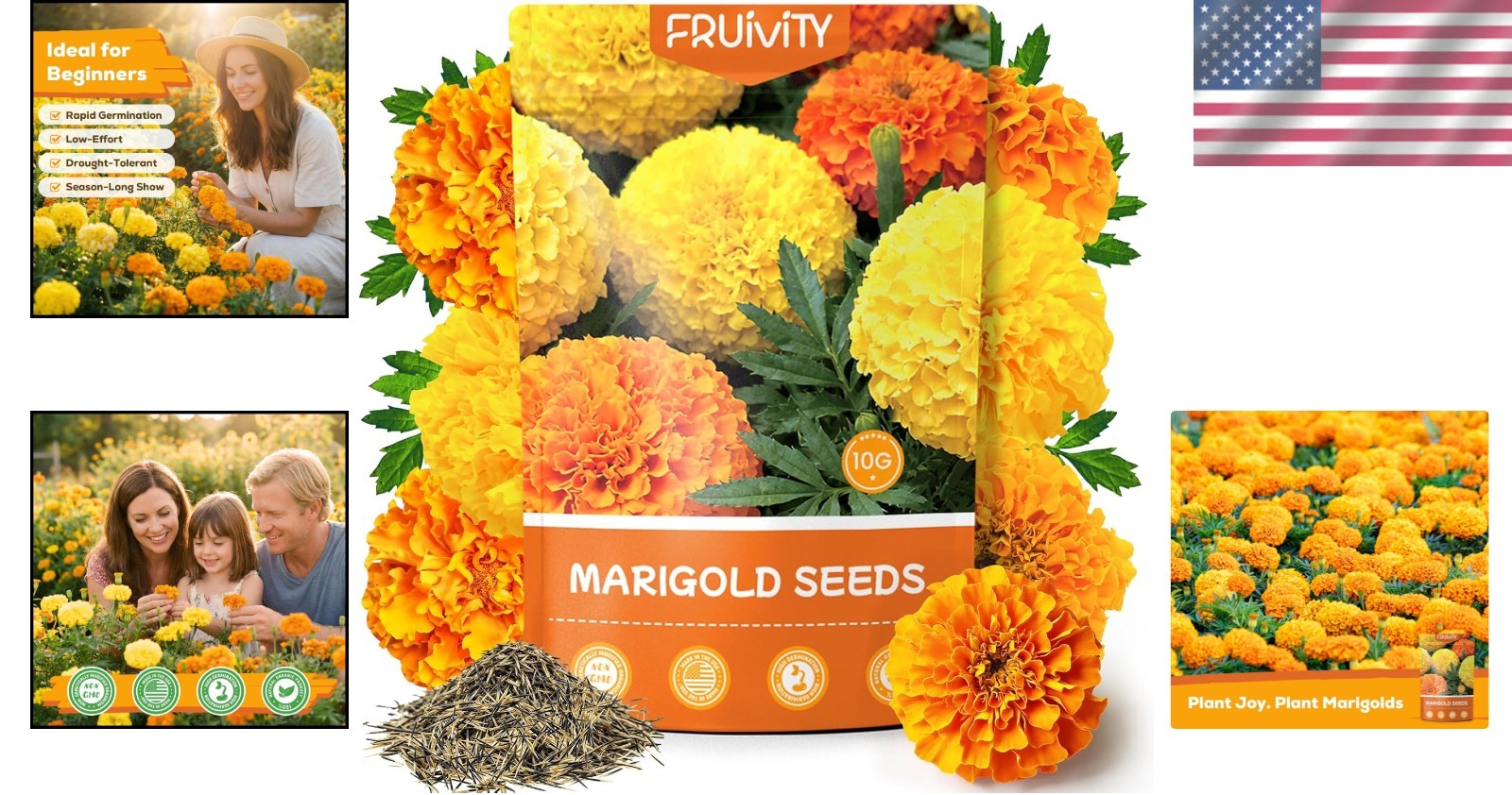 Heirloom Marigold Seeds – 400+ Non-GMO Seeds for Breathtaking Floral Displays
