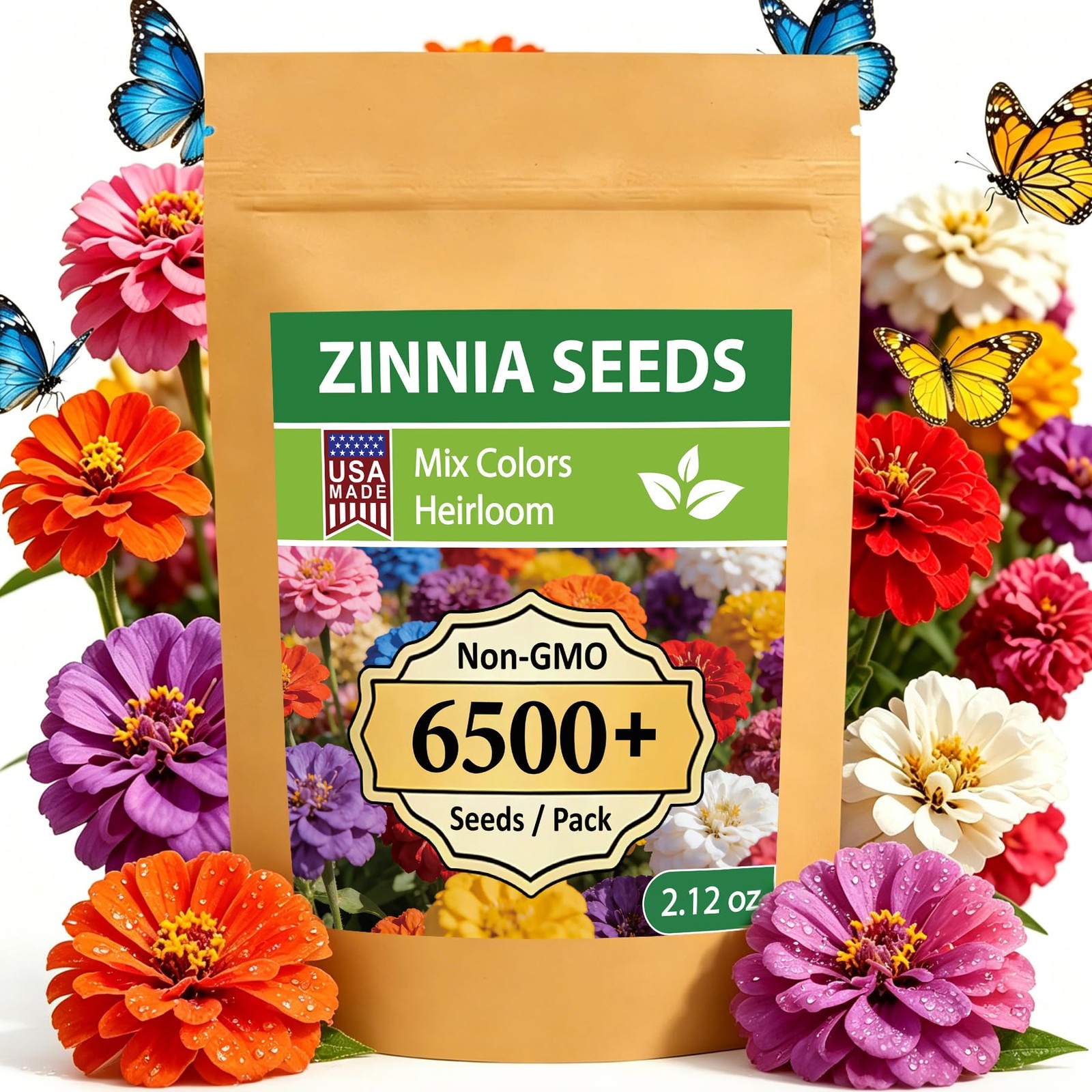 LUOJIBIE Zinnia Seeds, 6500+ Bulk Pack Mixed Colors Mix