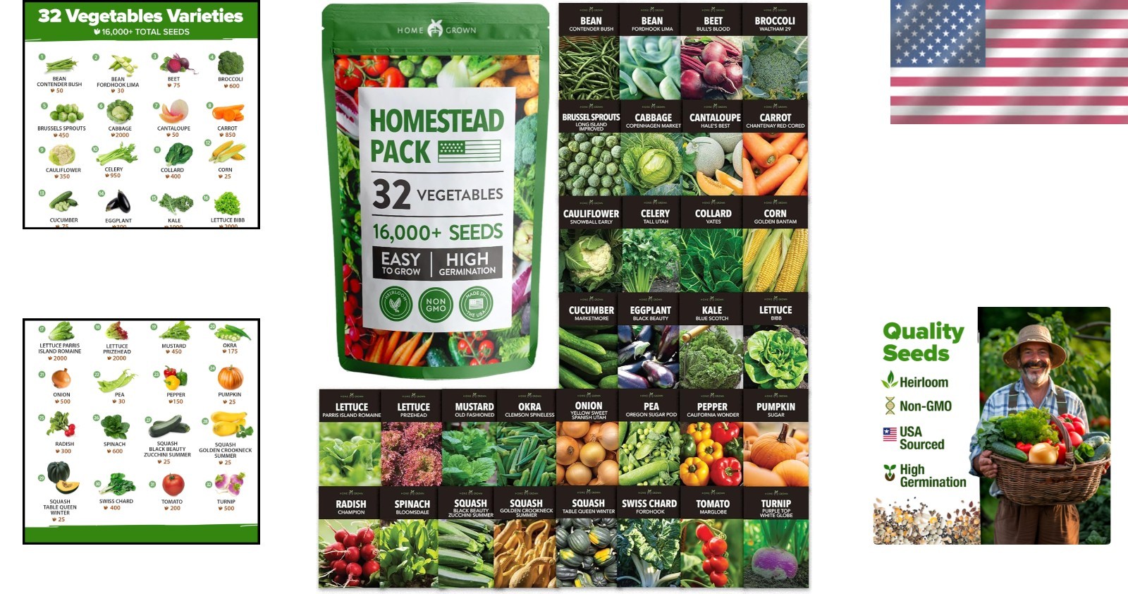 16,000+ Heirloom Vegetable Seeds with High Germination Rate – USA Made