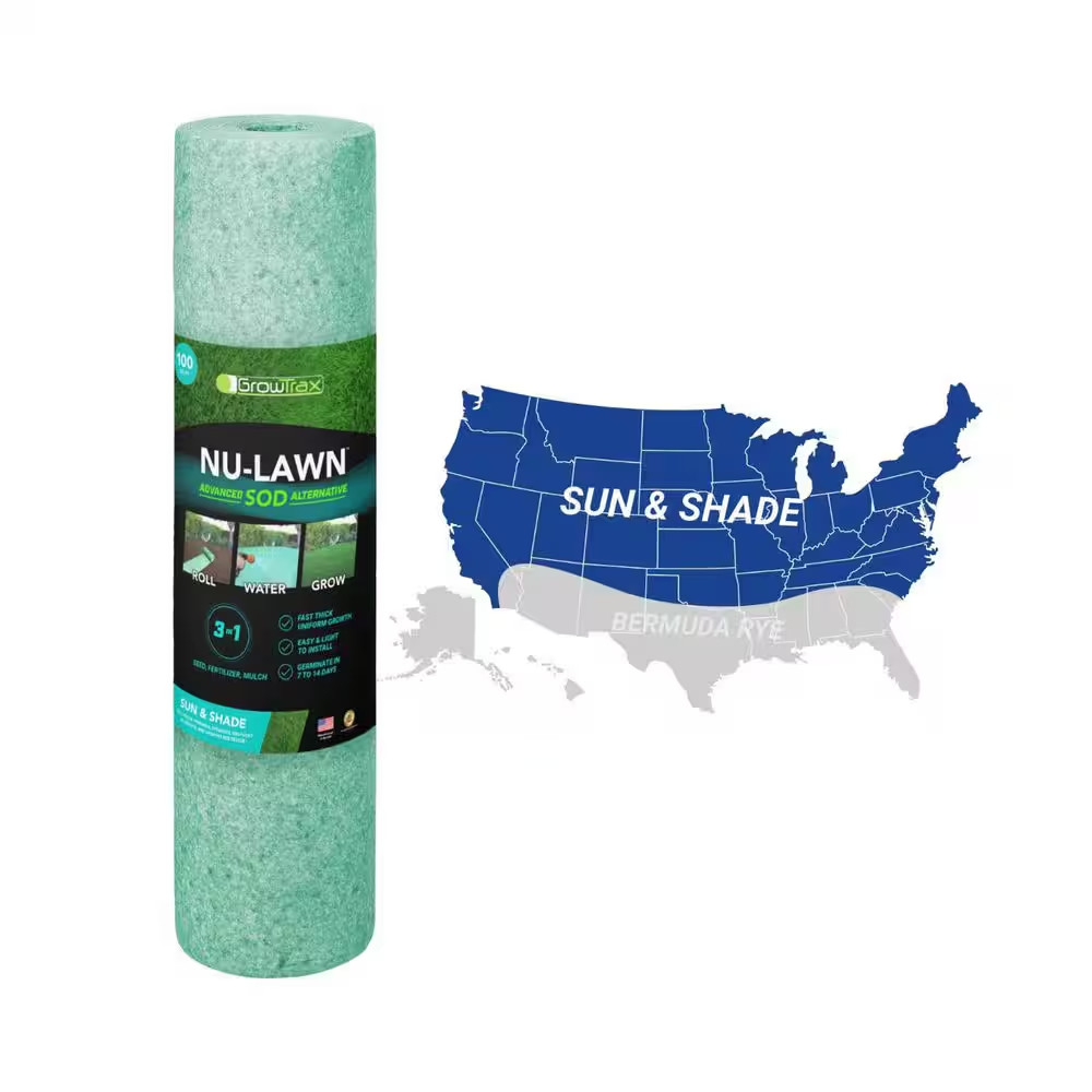 GrowTrax Sun & Shade Grass Seed Mat 100 Sq Ft Lawn Repair Roll