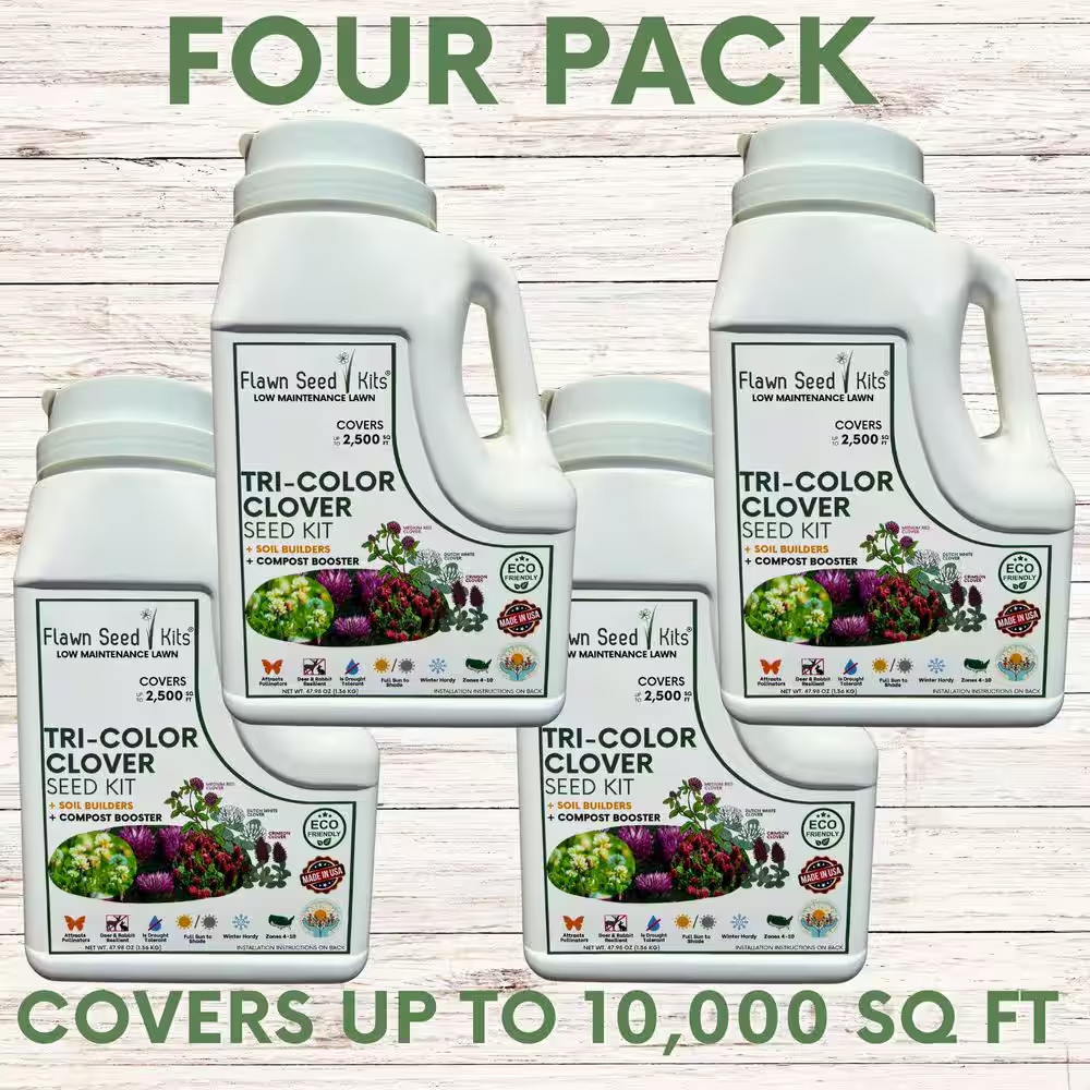 Tricolor Clover Flower Lawn Seed Kit, Easy Spread Shaker, Low Mnt, Alternative G