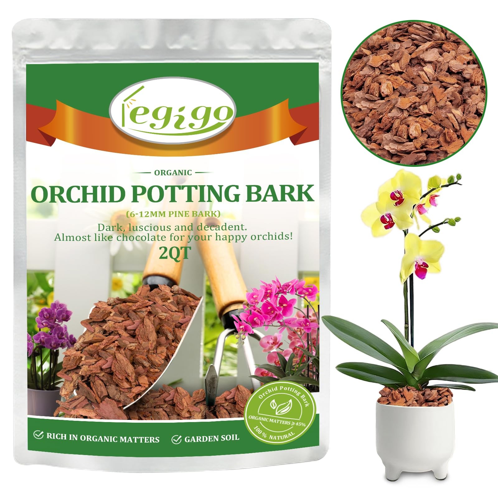 Legigo 2 Quarts Organic Orchid Potting Bark- All Natural Orchid Bark Potting Mix