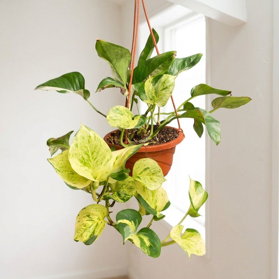 Manjula Pothos Live Plant 6″ Hanging Pot Rooted Variegated Epipremnum Aureum