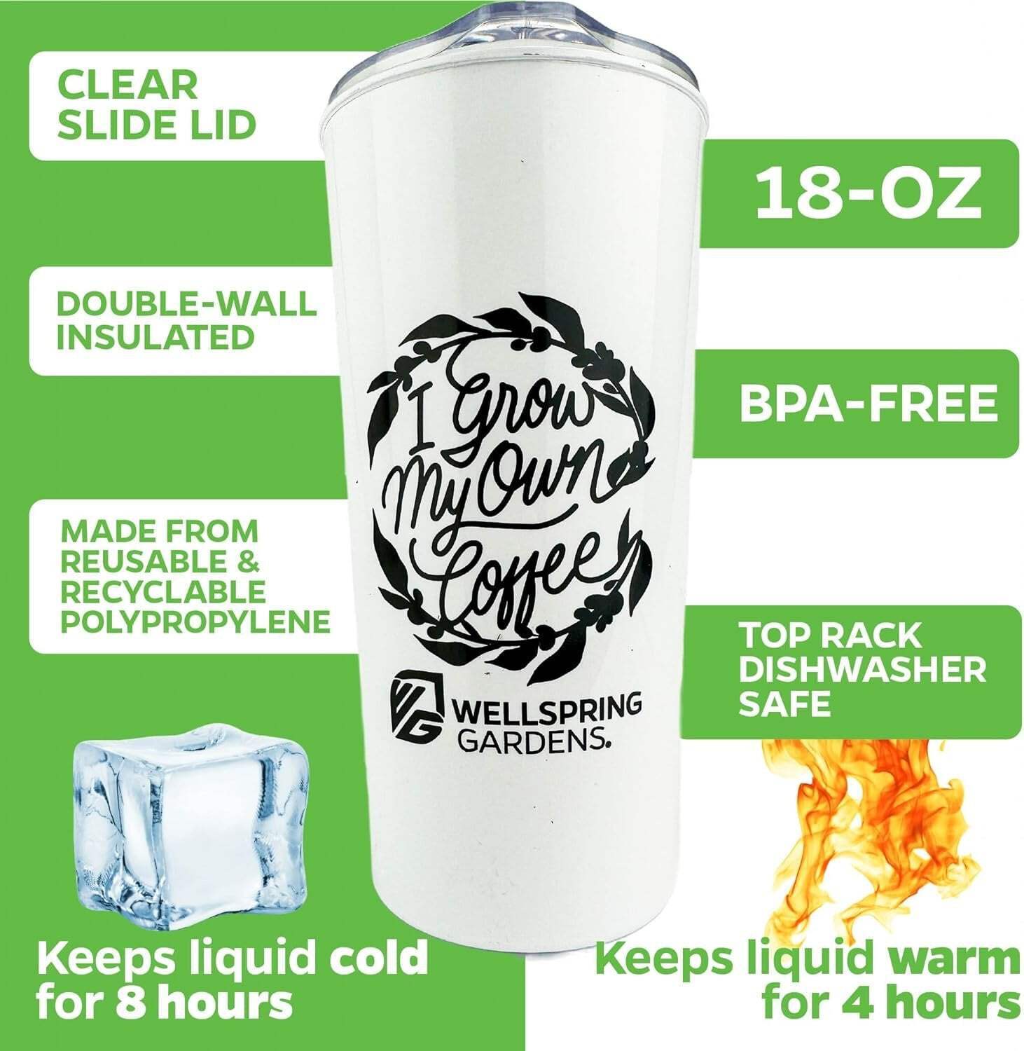Live Coffee Plant + ‘I Grow My Own Coffee’ 18-OZ Travel Tumbler Gift Set – Coffe