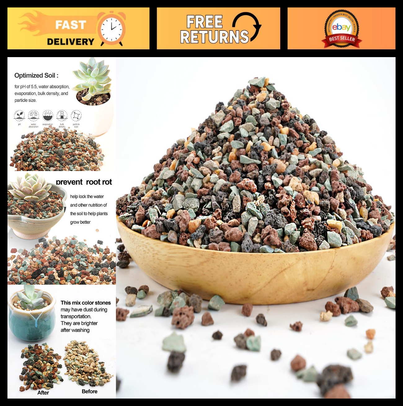 Horticultural Lava Rock Pebbles – Pumice Soil Amendment for Succulents & Cacti –