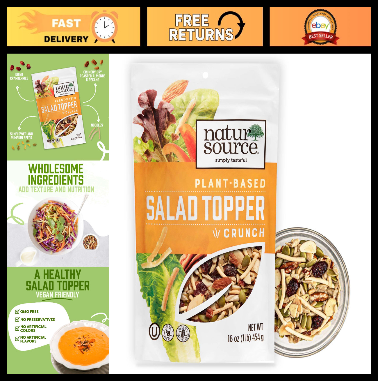 Crunchy Salad Toppers Mix – Seeds & Cranberries for Salad, Oatmeal, Yogurt – 16
