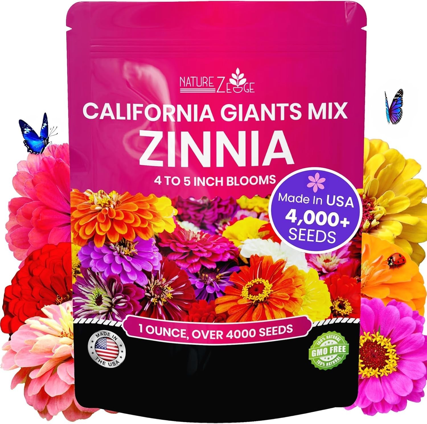 High Germination Rate Zinnia Seeds – 4000 Count California Giants for All Zones