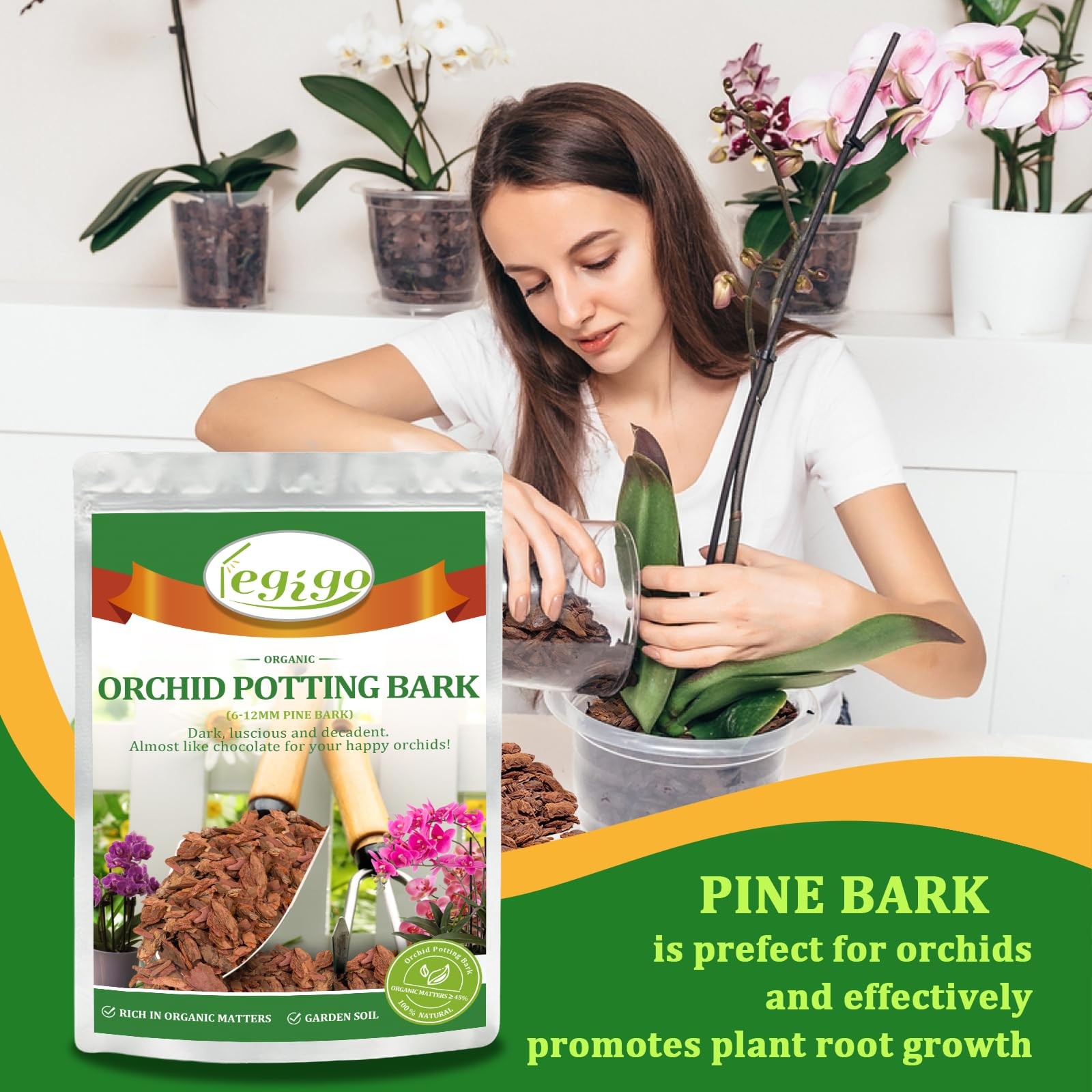 Legigo 2 Quarts Organic Orchid Potting Bark- All Natural Orchid Bark Potting Mix