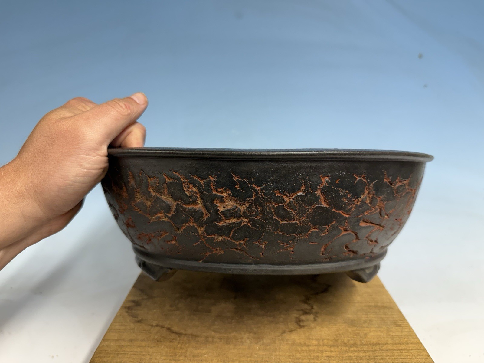 Unique Unglazed Tokoname Bonsai Tree Pot By Sanko 15 3/4” Great Piece