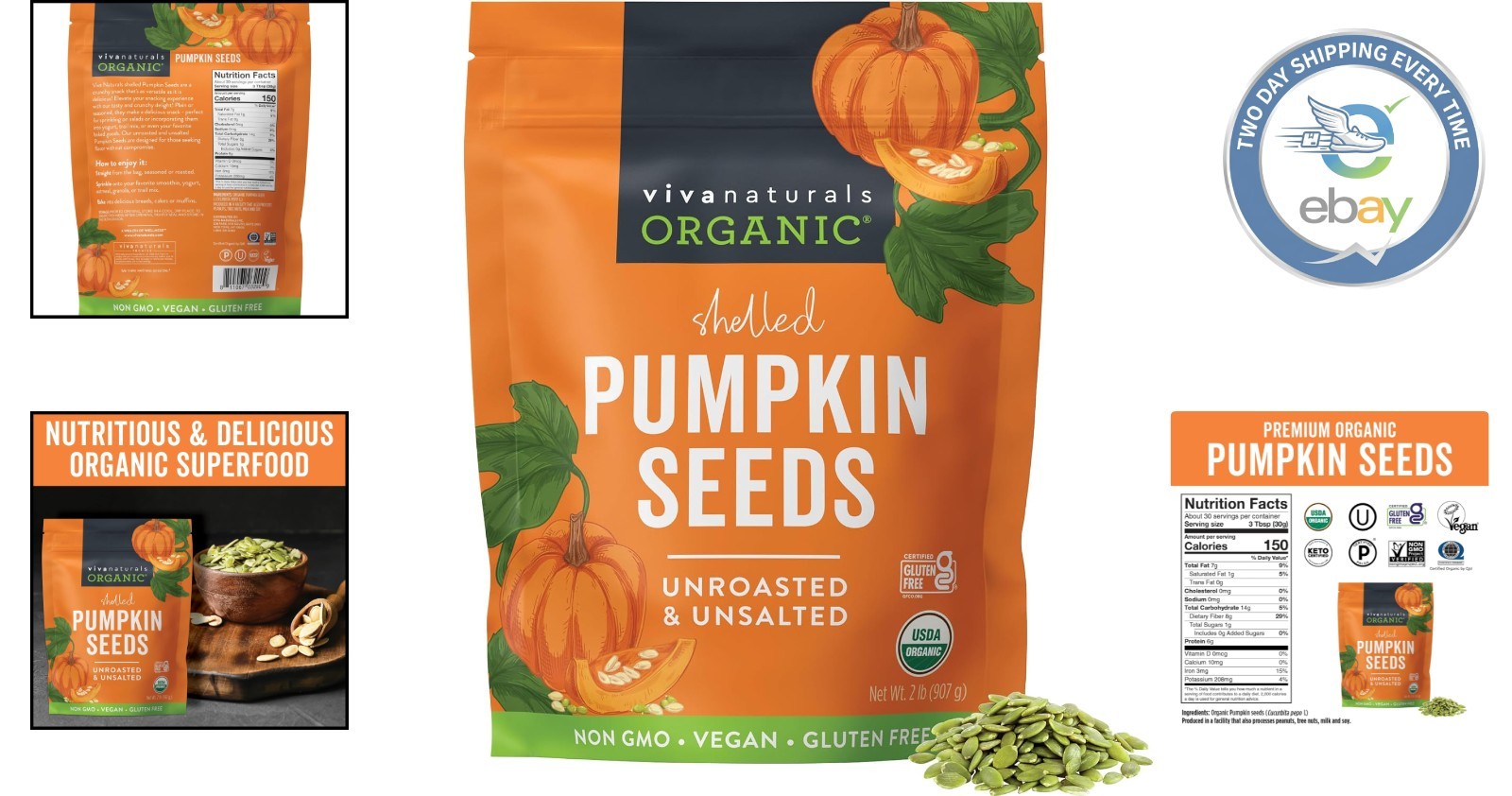 32 oz Shelled Organic Pumpkin Seeds – Iron & Fiber Rich Snack for Health Lovers
