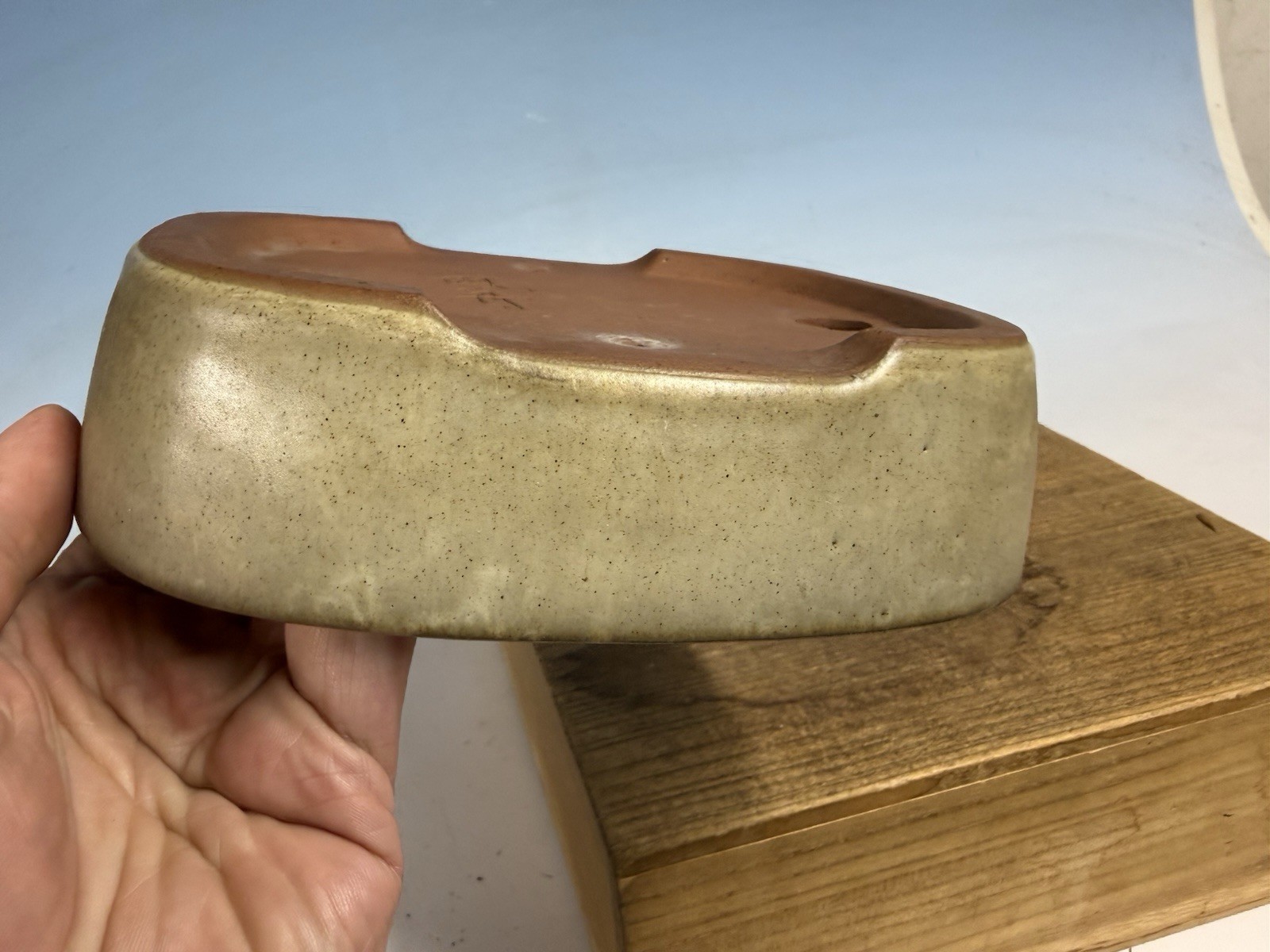 Cream Glazed Shohin Size Tokoname Bonsai Tree Pot By Yamafusa 7 3/4” Patina!!!