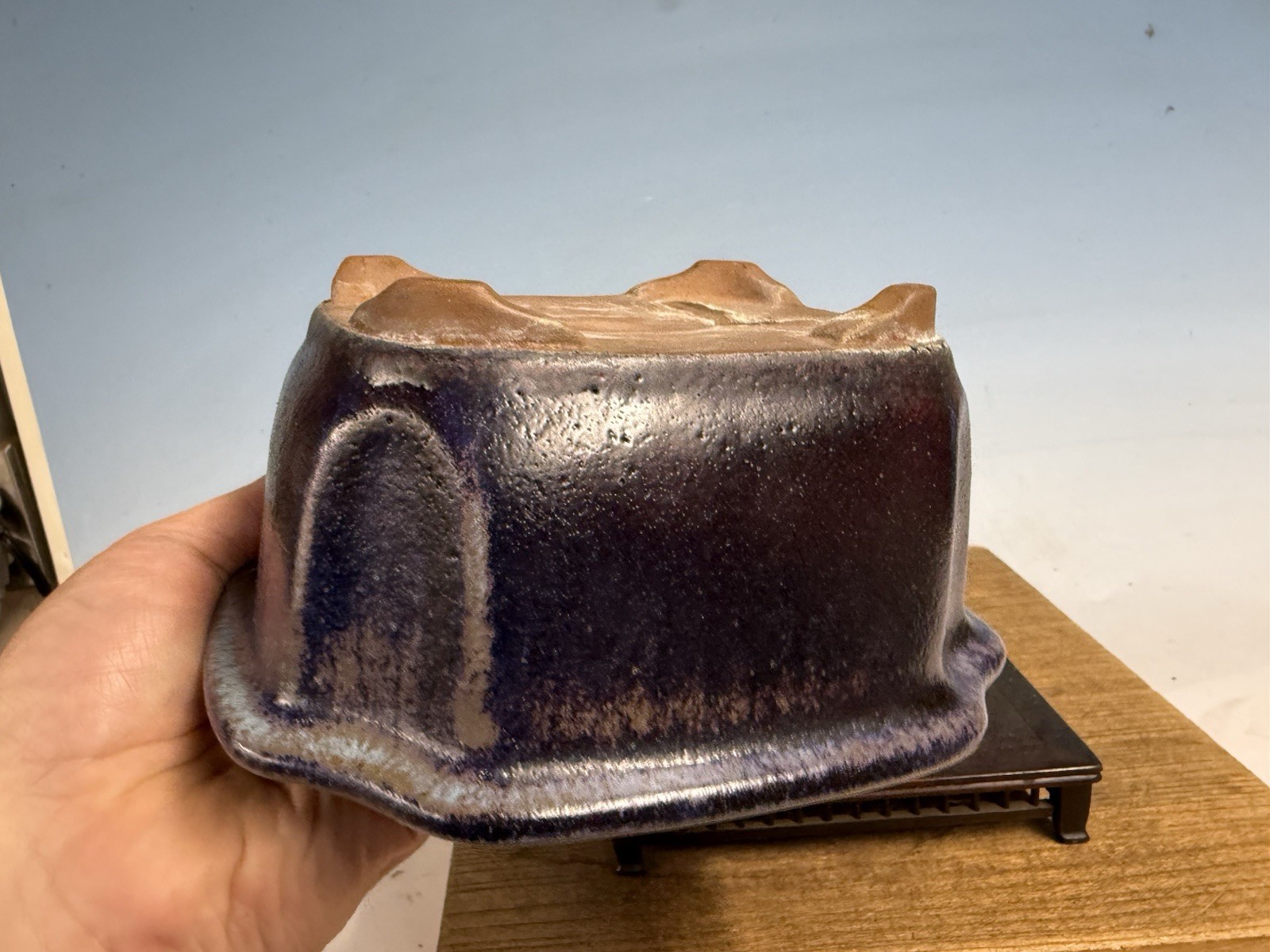 Japanese Unknown Maker Shohin Bonsai Tree Pot 6 7/8” Purple Glaze