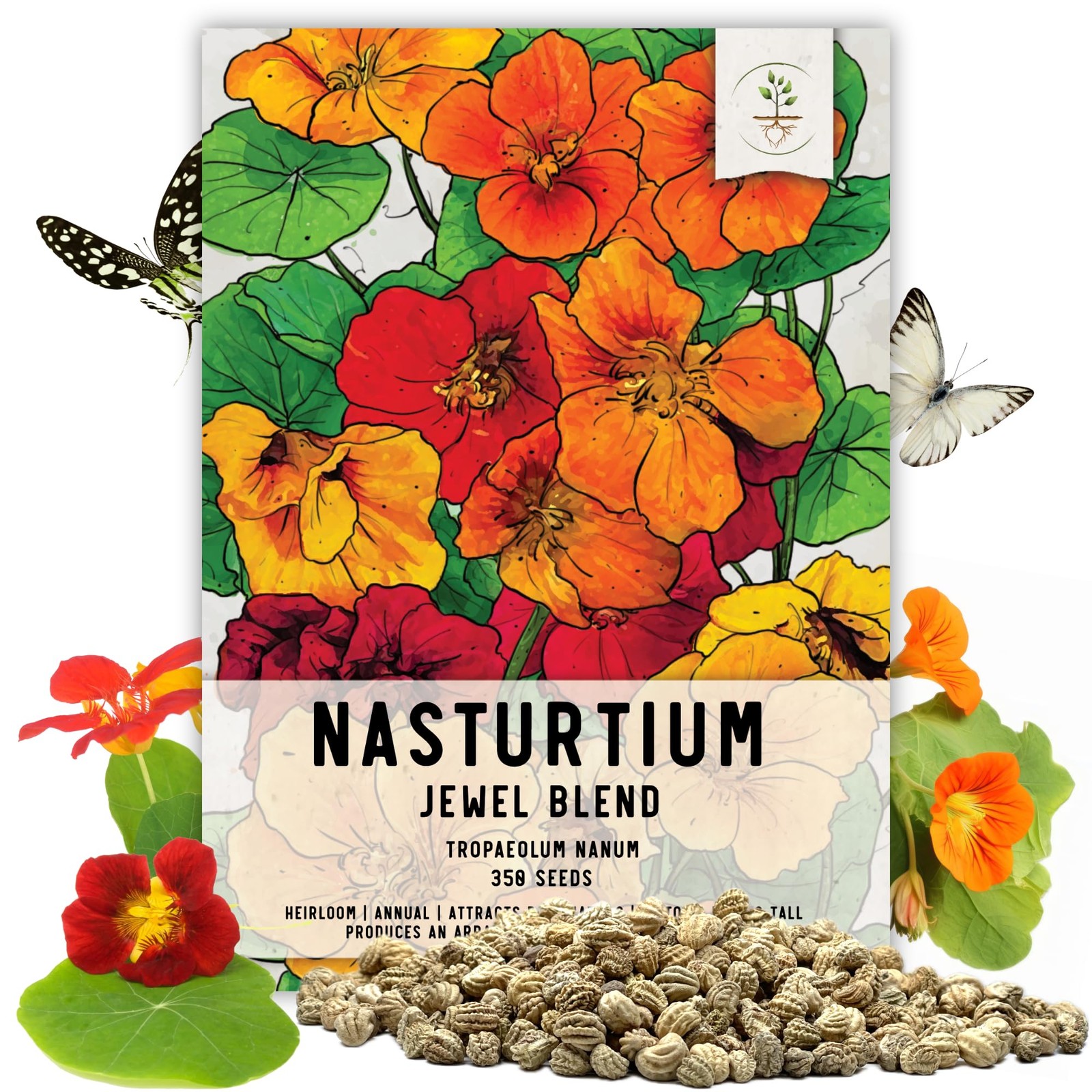 1.5 Ounce 350+ Nasturtium Seeds ‘Jewel Mixture’ | Tropaeolum Nanum Annual Flower