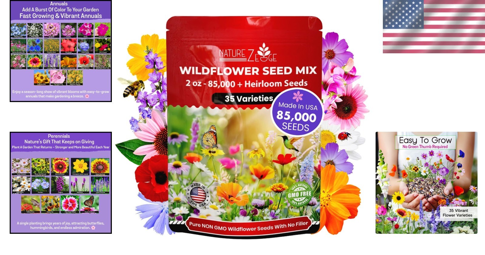 85,000 Wildflower Seeds, 35 Varietiey Wild Flowers Bulk Flower Seeds, Mix of Ann