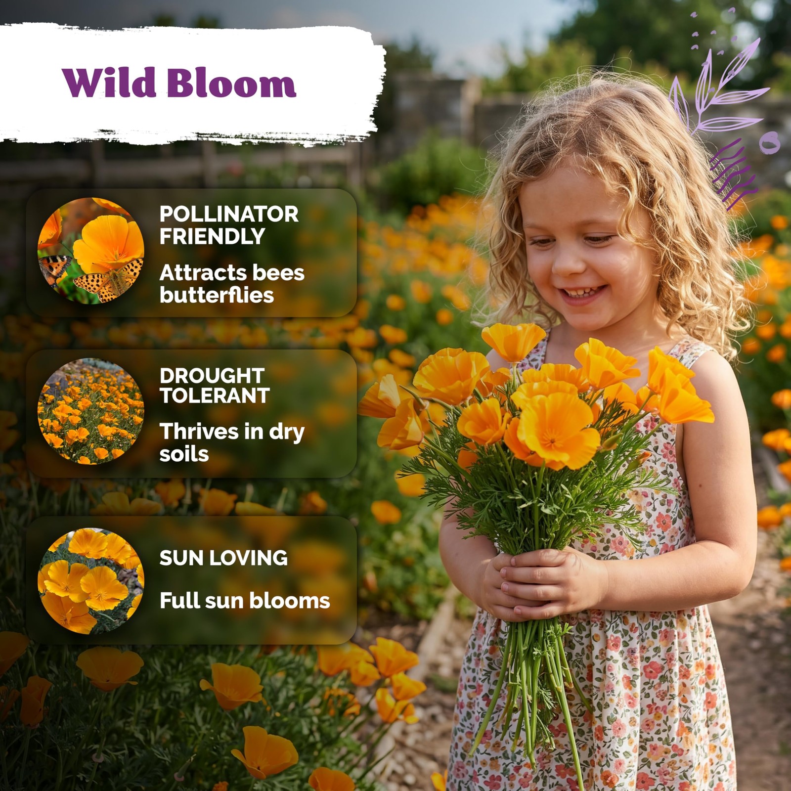 KVITER 3000 Orange California Poppy Seeds (Eschscholzia Californica)