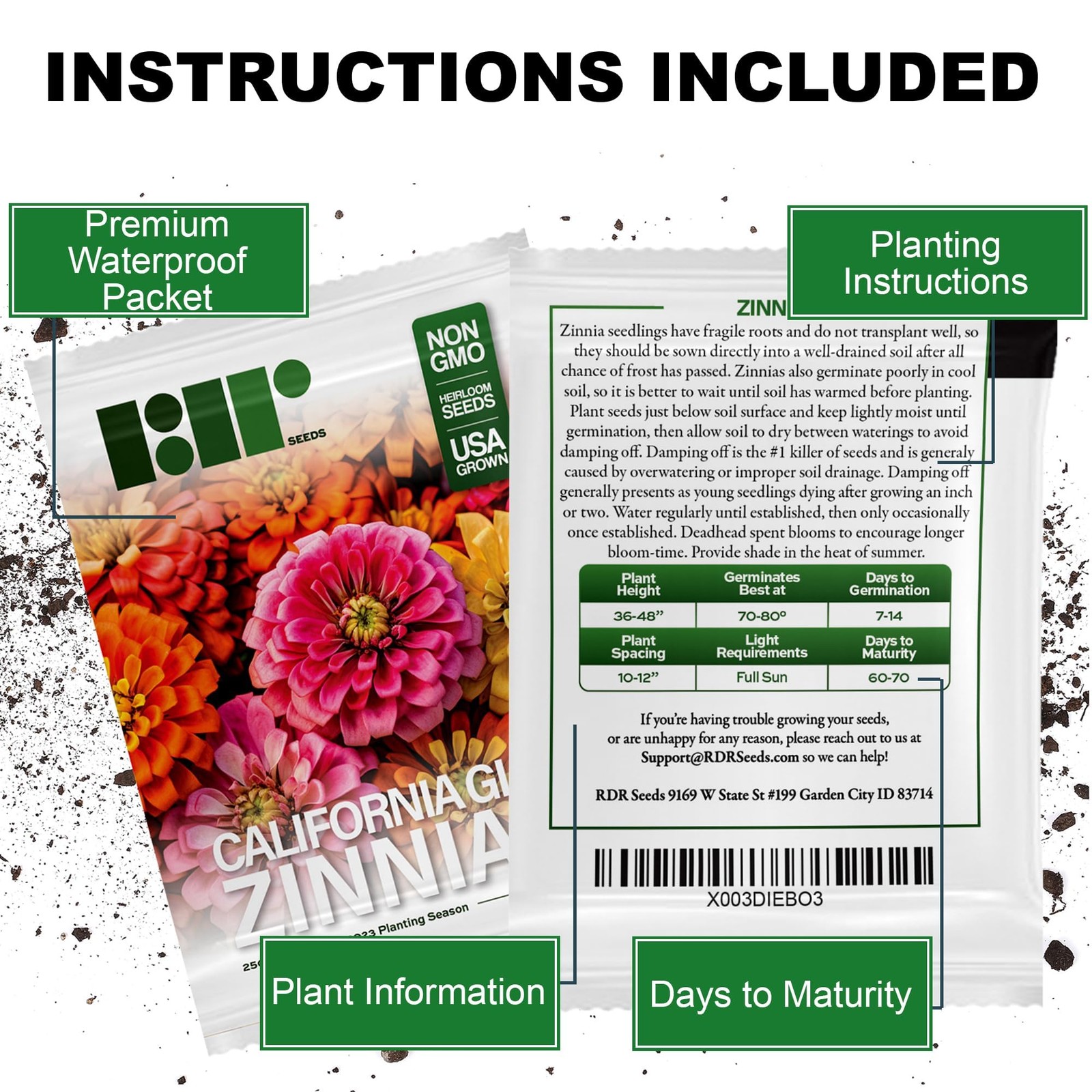 250 California Giants Zinnia Seeds for Orange,Pink,Purple,Red,White,Yellow