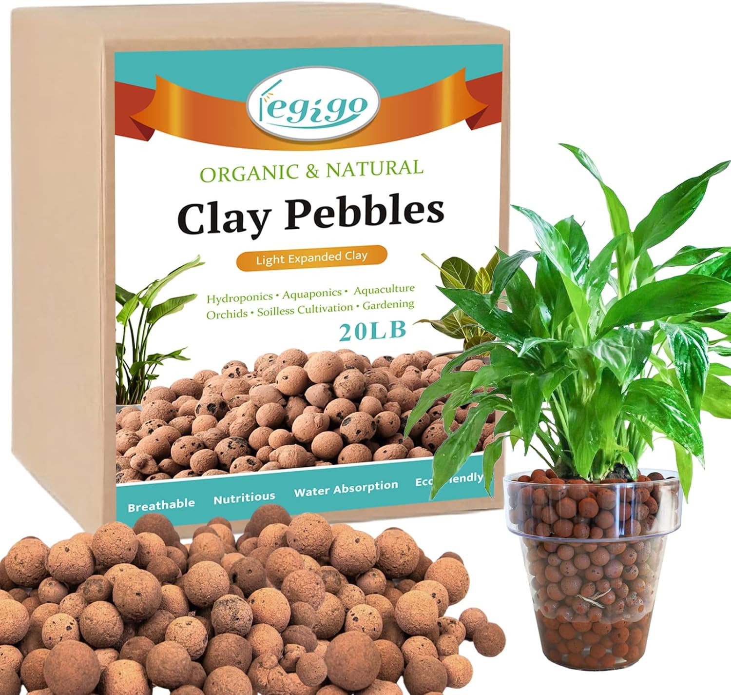19 LBS Organic Leca Clay Pebbles for Plants, 4Mm-16Mm 100% Natural Leca Balls fo