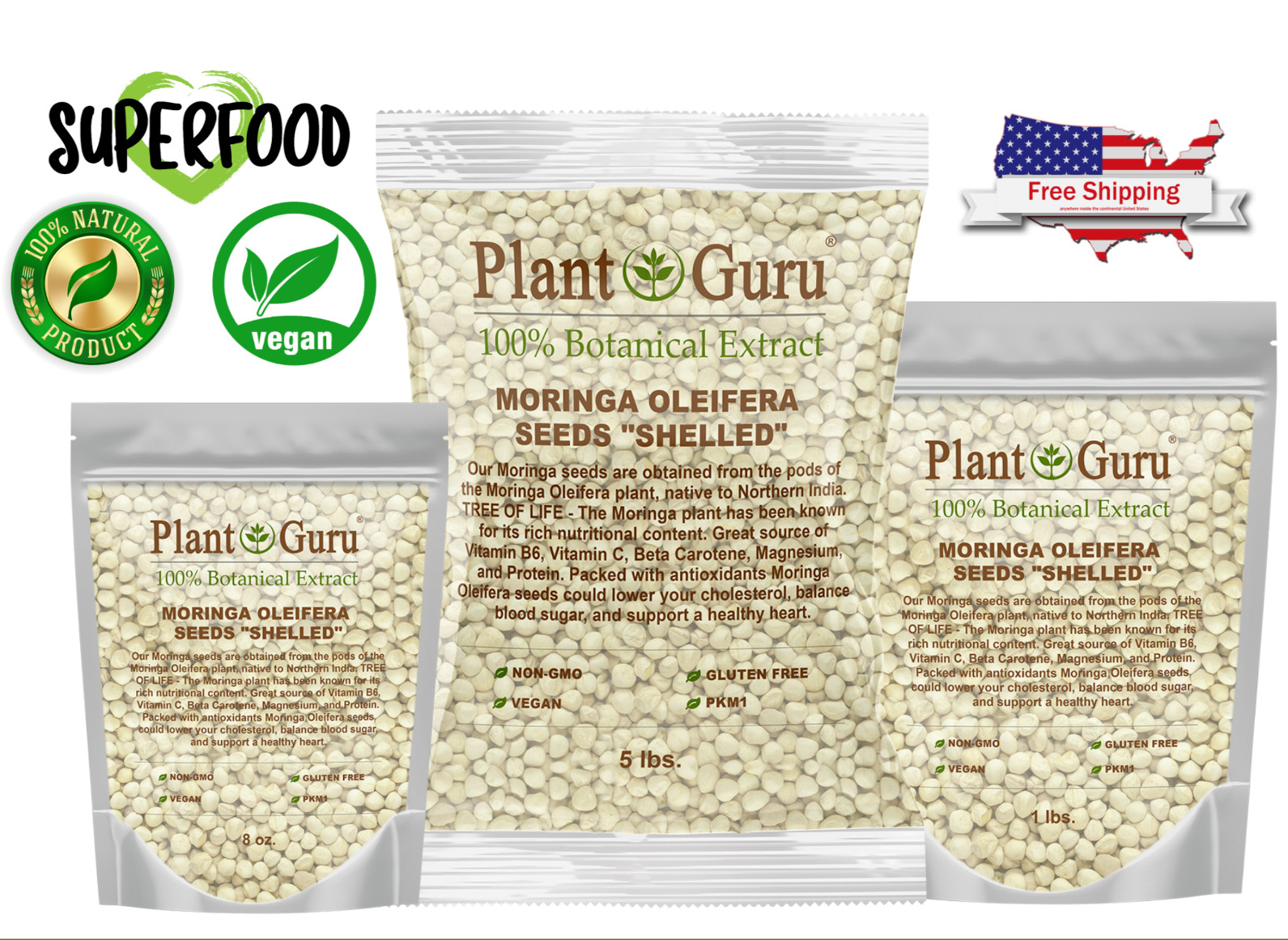 100 Moringa Oleifera Seeds Kernel 1 oz. SHELLED Fresh Organic Semilla De Moringa