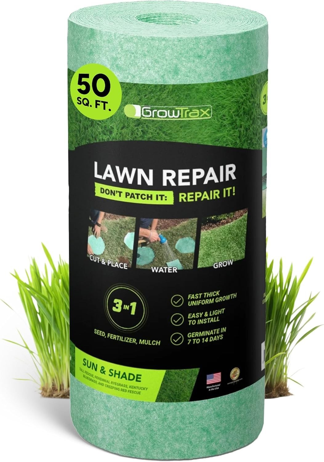 Growtrax Grass Seed Mat 50 Sq Ft Biodegradable Lawn Repair Roll Year Round