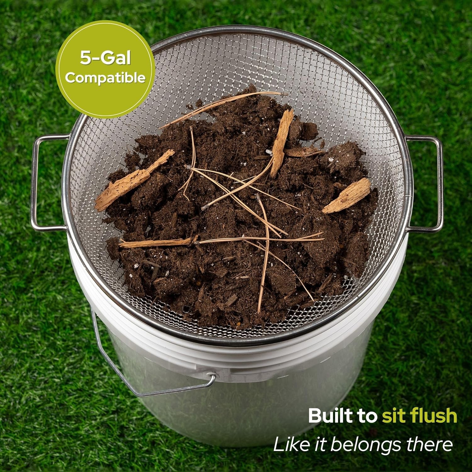 Round Soil Sifter for 5-Gallon Bucket (1/4-inch Mesh), Stainless 1/4 inch