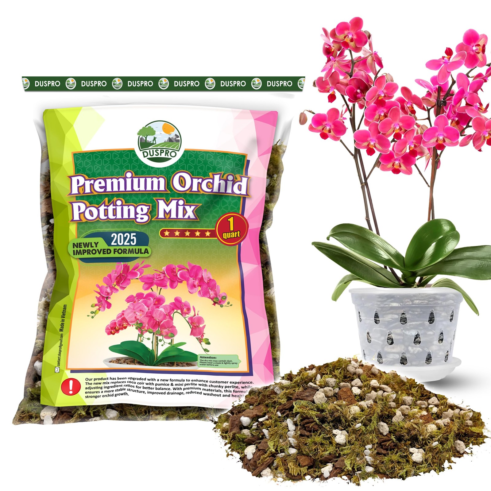 [Upgraded] DUSPRO Orchid Potting Mix for 1 Quart, Natural