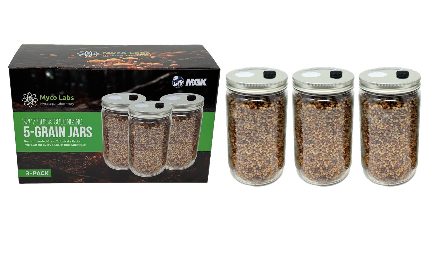 Premium 5-Grain Mushroom Quick Colonizing 32oz 5-Grain Spawn Jars (3-Pack)
