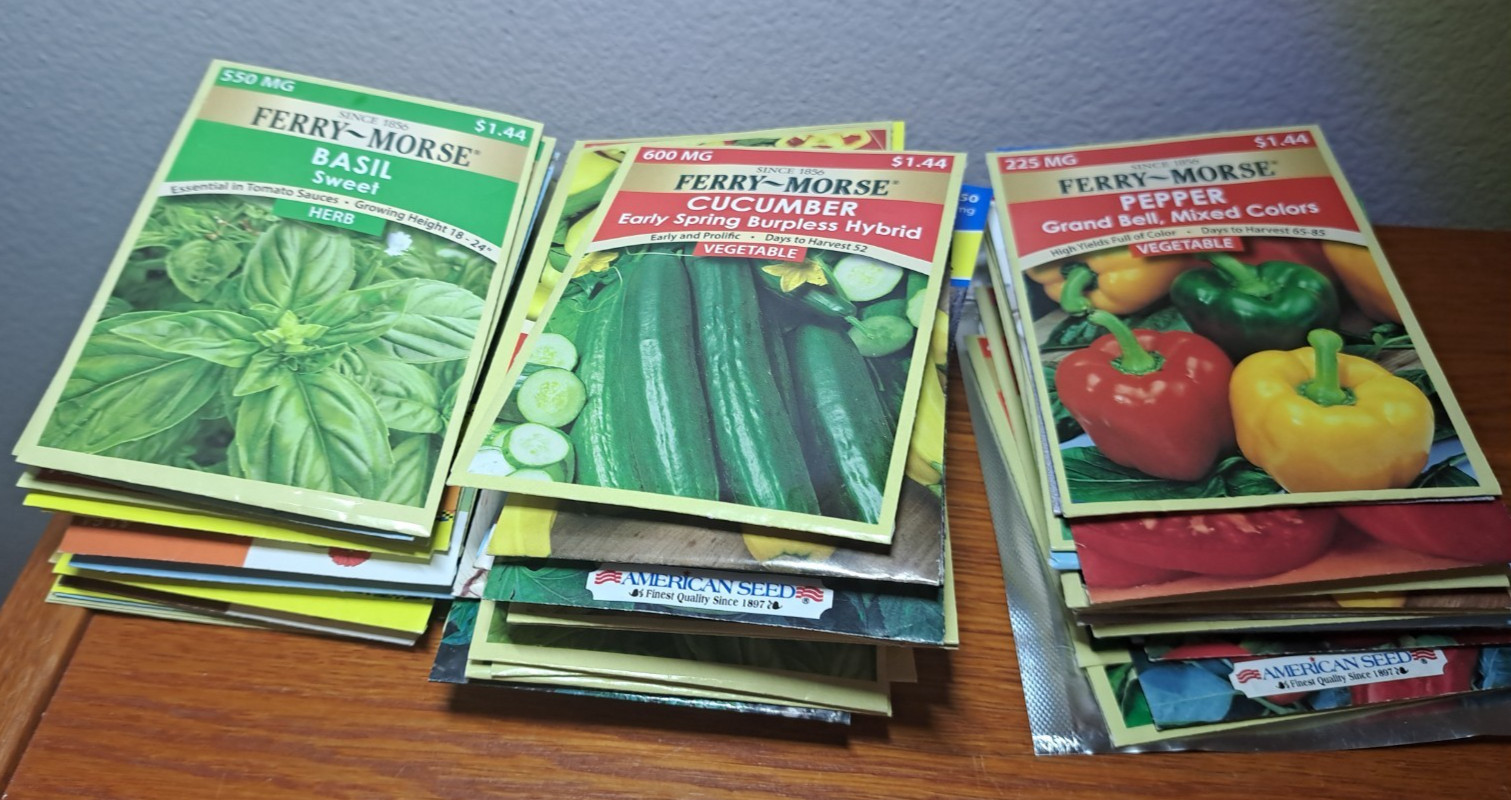 Large Lot of 85 Mixed Vegetable Bean Fruit Flower & Herb Seed Packets 2021-22