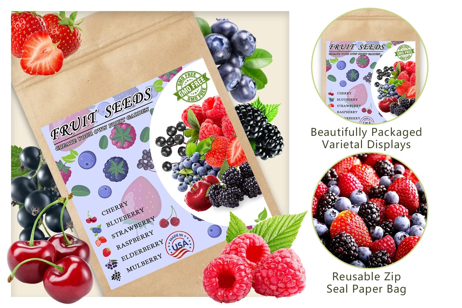Mixed Fruit Seeds for Planting: 1100pcs Strawberry, Raspberry, Blueberry & More