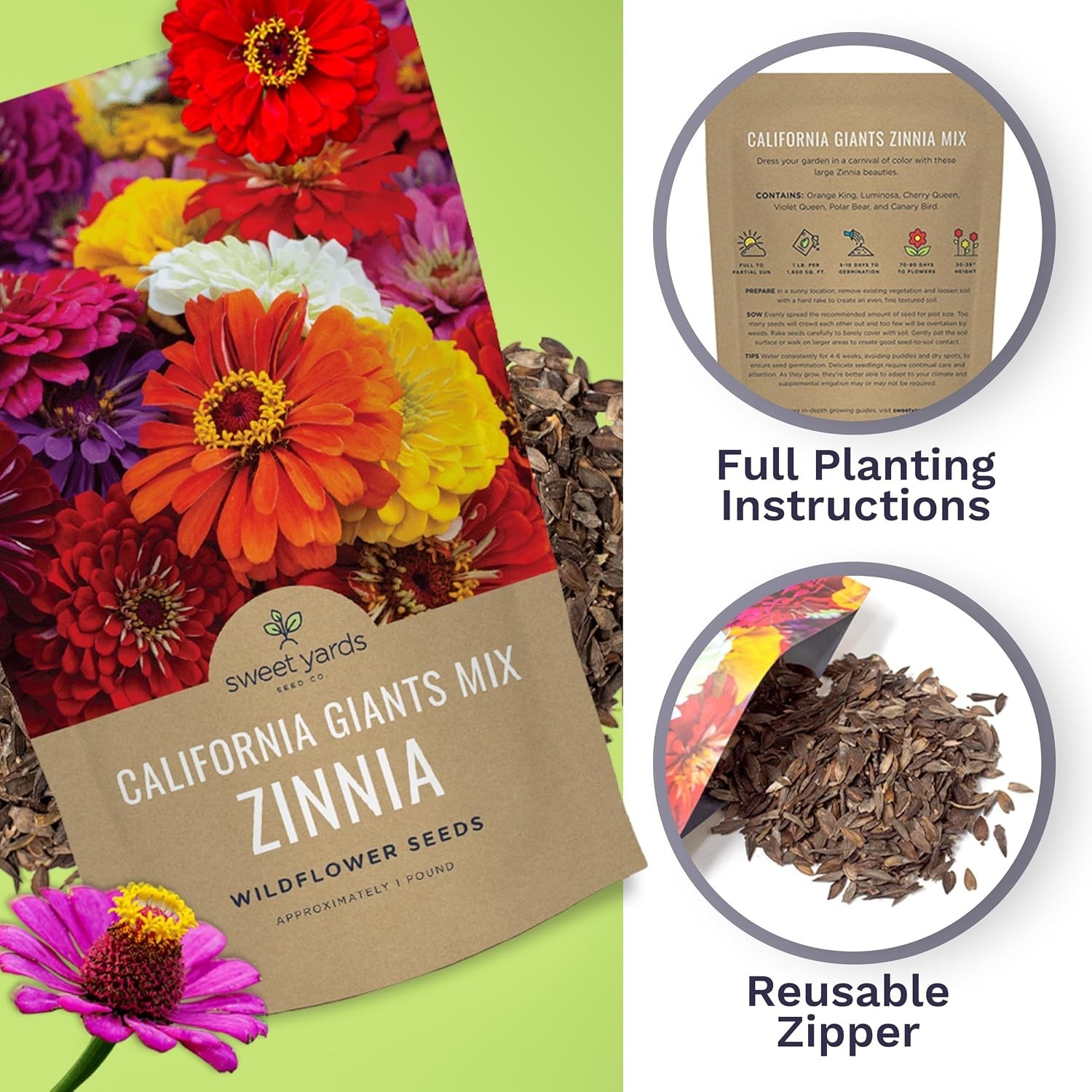 Zinnia California Mix – Over 48,000 Seeds