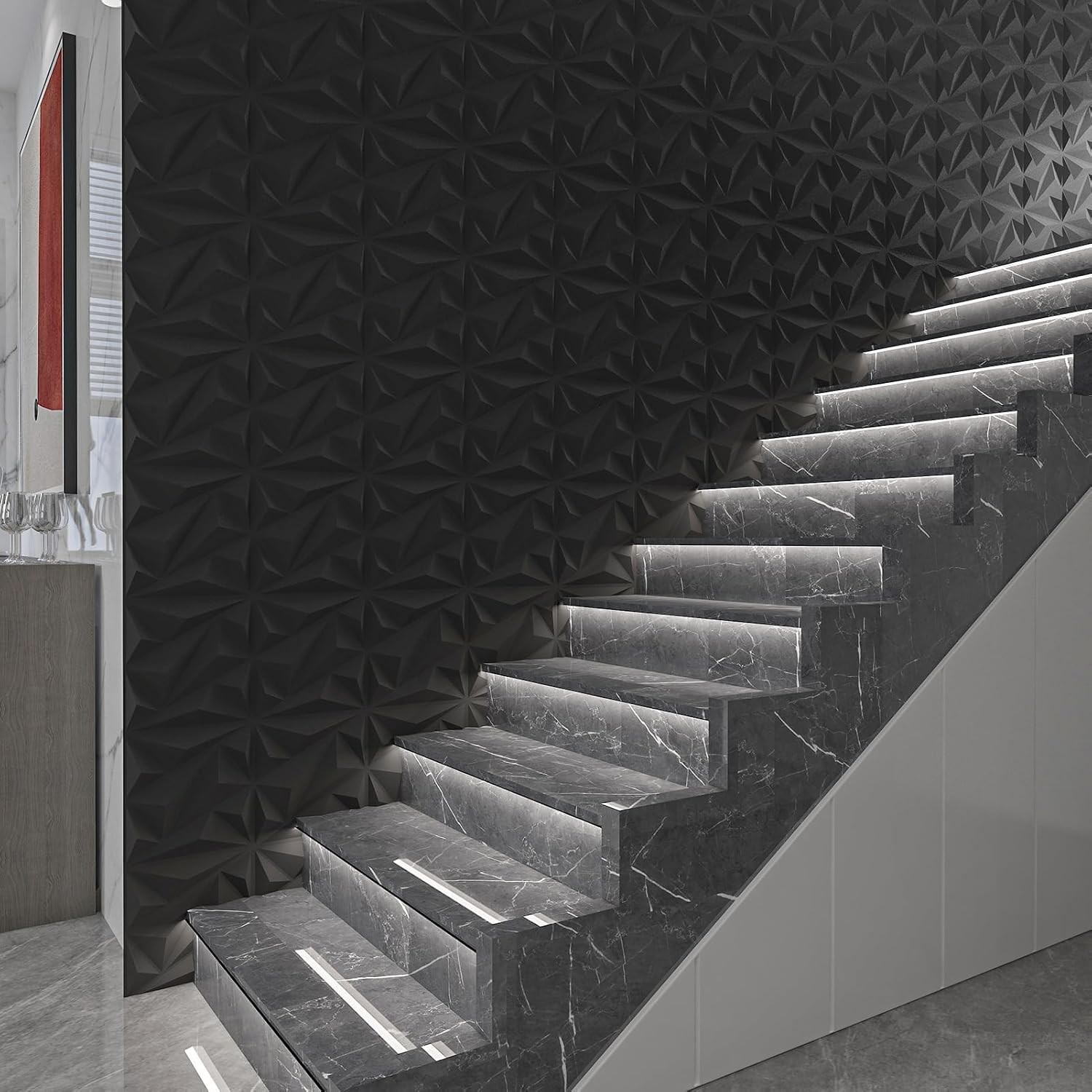3D Wall Panels Diamond Textured 33 Pack Black 12×12 32 Sq Ft